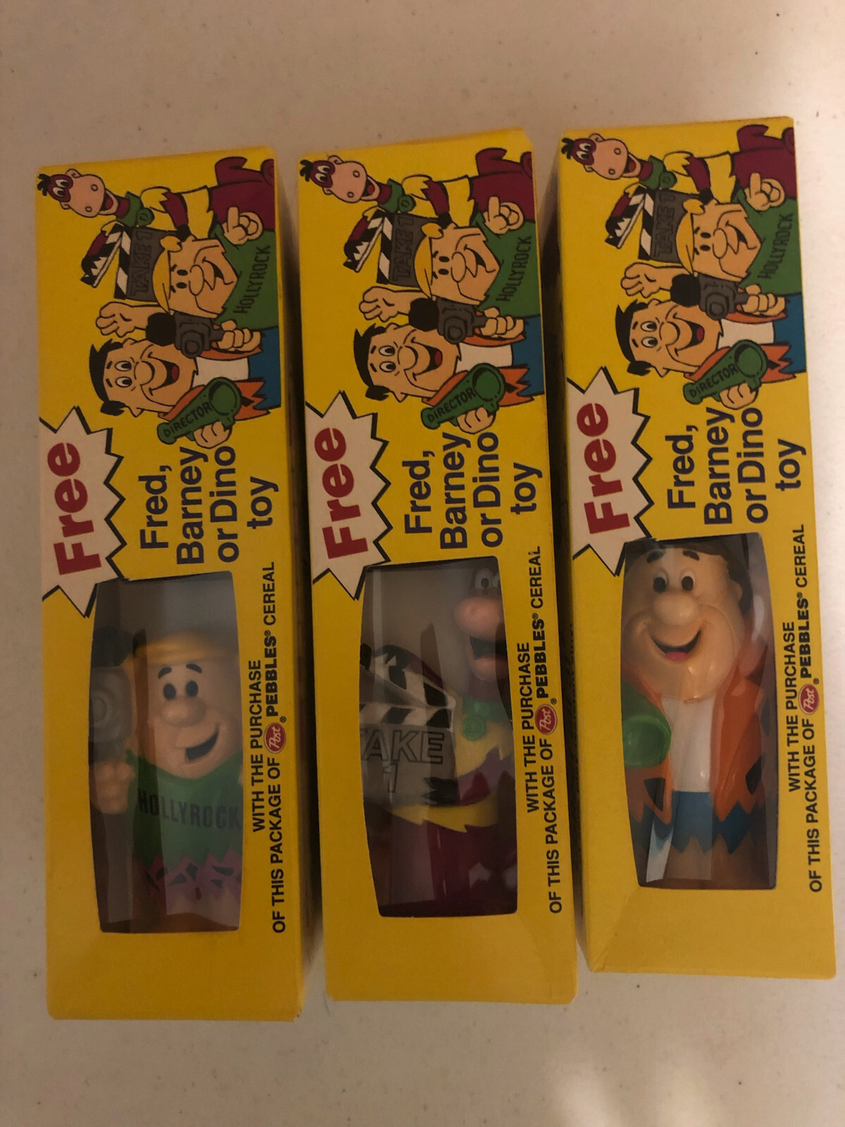 POST Fruity Pebbles Flintstones FRED, BARNEY AND DINO Figures Sealed Vintage