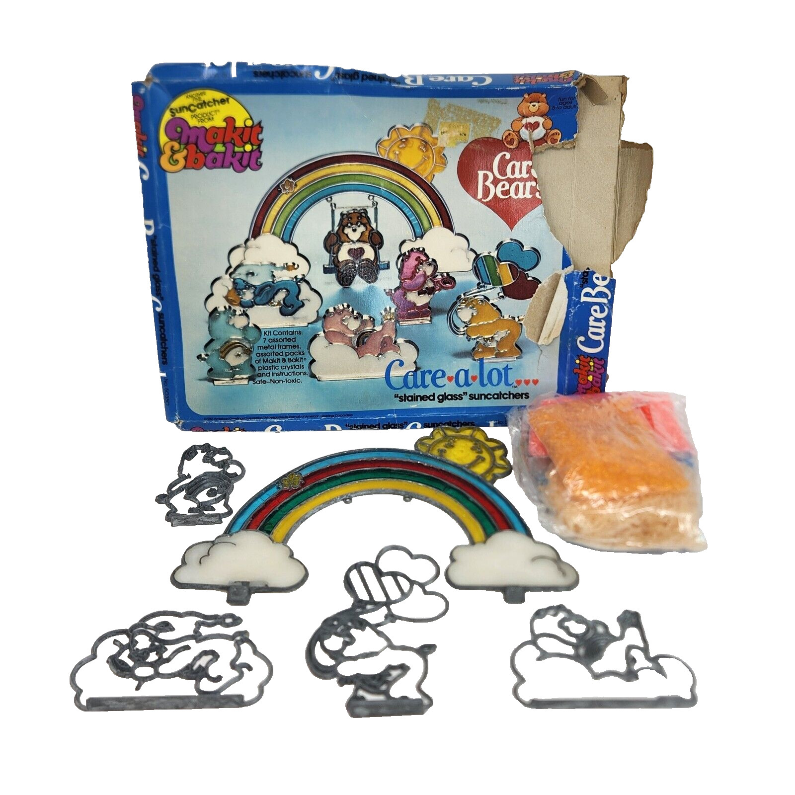 VINTAGE 1983 CARE BEARS MAKEIT & BAKEIT SUN CATCHERS STAINED GLASS KIT USED