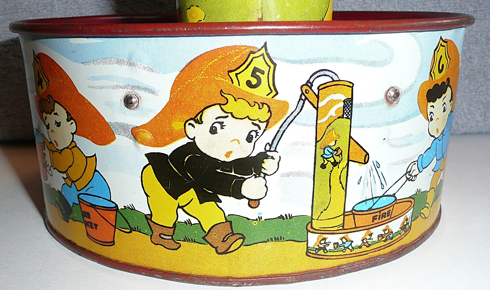 Vintage Ohio Art Fireman Tin Litho Water Pump Sand Toy