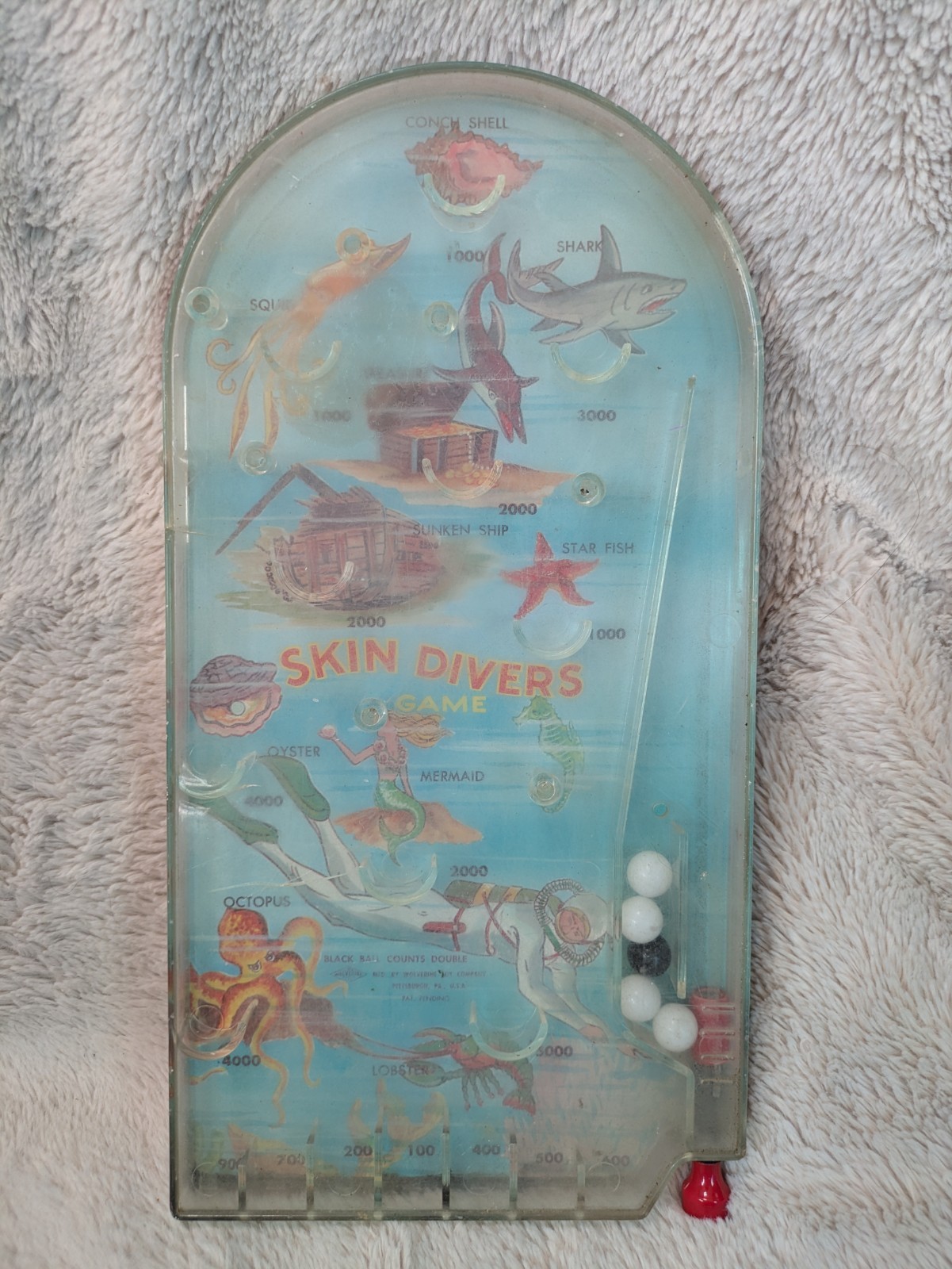 Skin Divers Pinball Game Wolverine Toy Company Vintage Marble Handheld Plastic