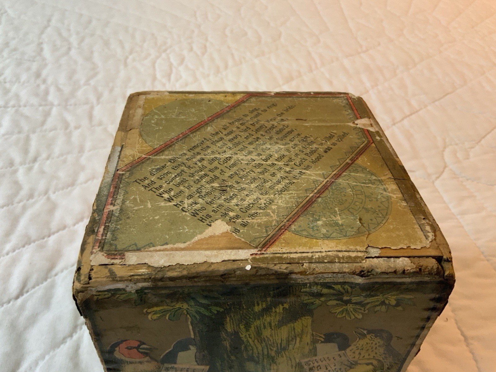 Antique Children’s Toy Stacking Block, 1881, Marriage Of Jenny Wren, Cock Robin