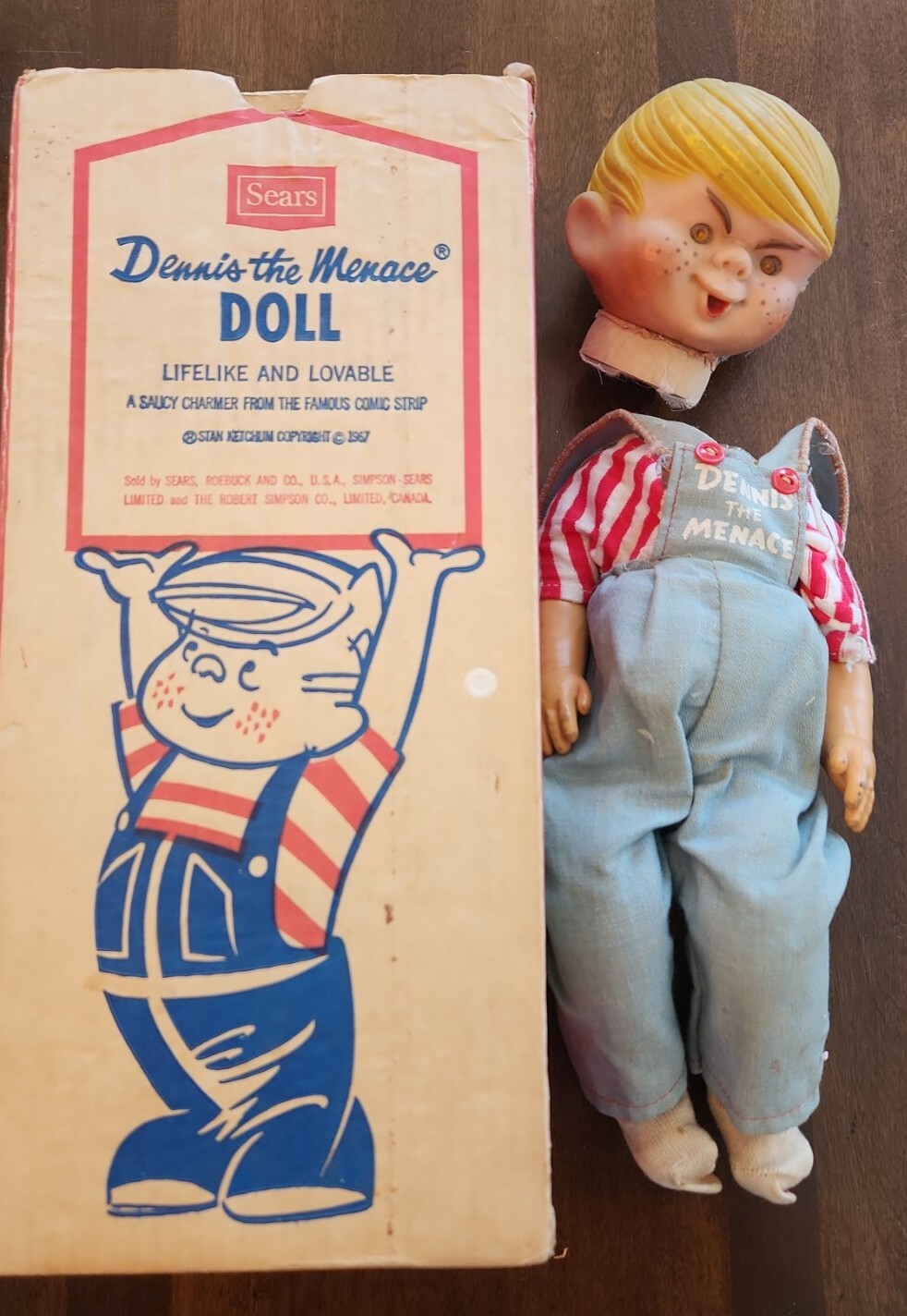 Glad Toy DENNIS THE MENACE 16″ Vtg Doll Sears original box Parts/repair