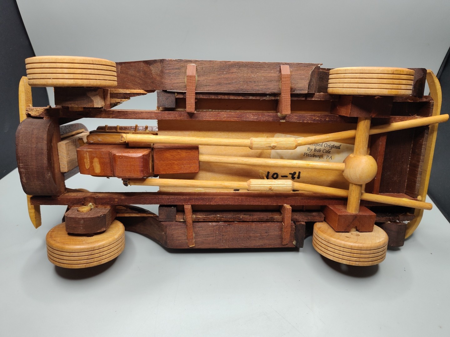 Model Wood Antique Car Signed Varies Woods Used Handmade 13″L x 6.25″H Detailed
