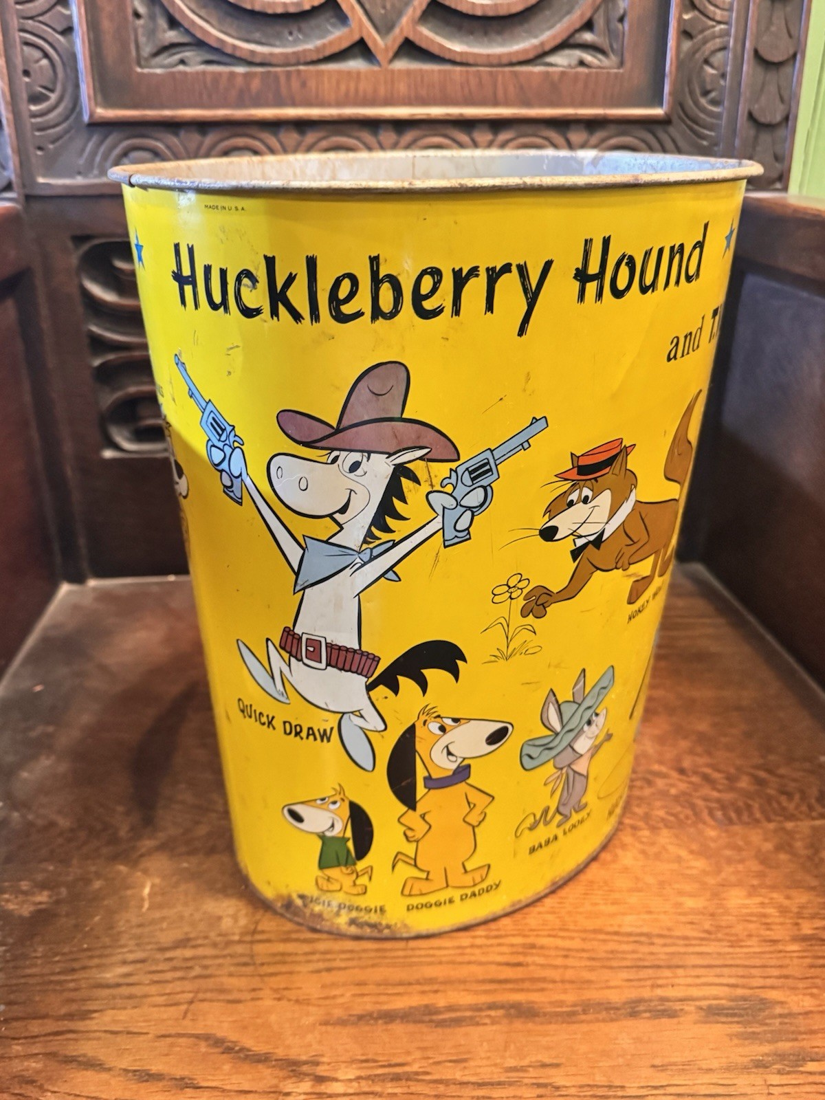 Vtg Hanna-Barbera Metal Trash Can Quick Draw Mcgraw Yogi Bear Huckleberry Hound