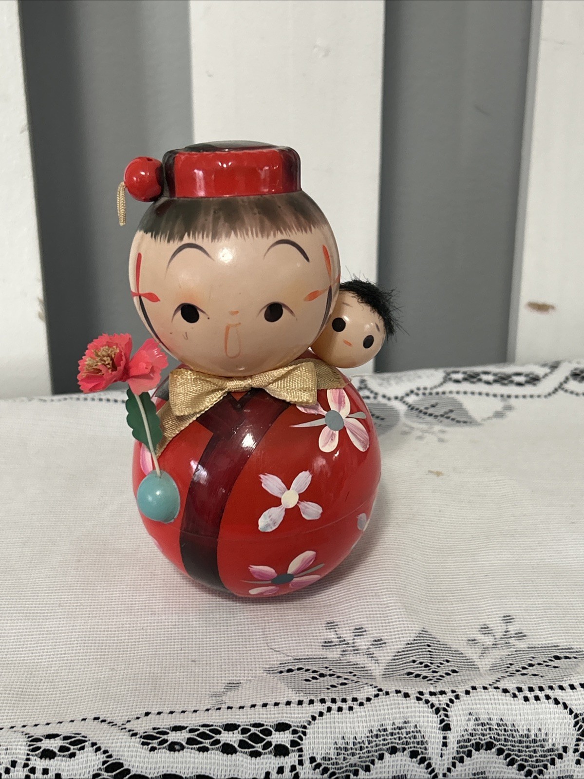Vintage Rolly Polly Nodder Kokeshi Toys Japan Mom Baby Weeble Wooble Rattles
