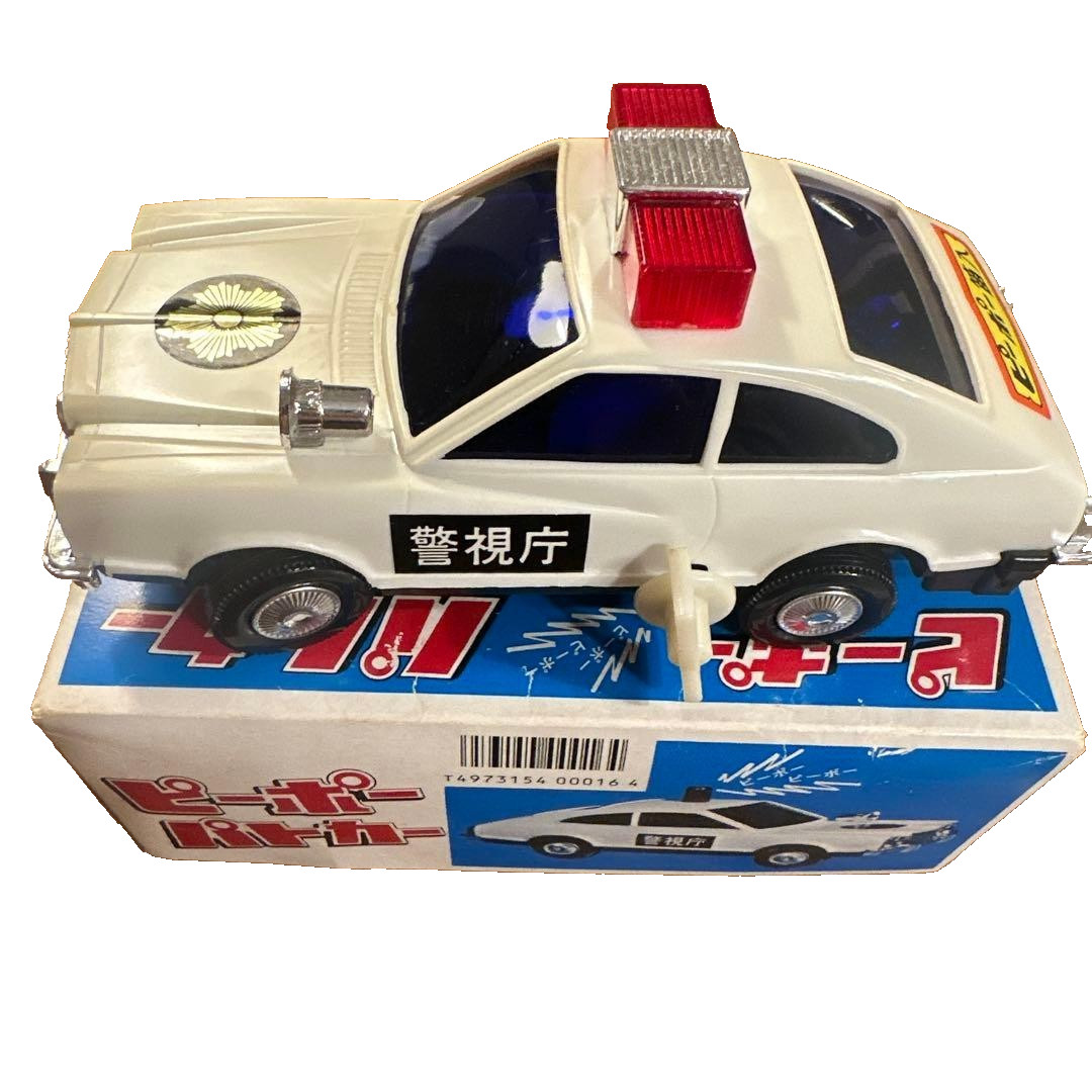 Kanto Toys Police Car Tin Toy Vintage Japan Wind Up Retro Mint Boxed