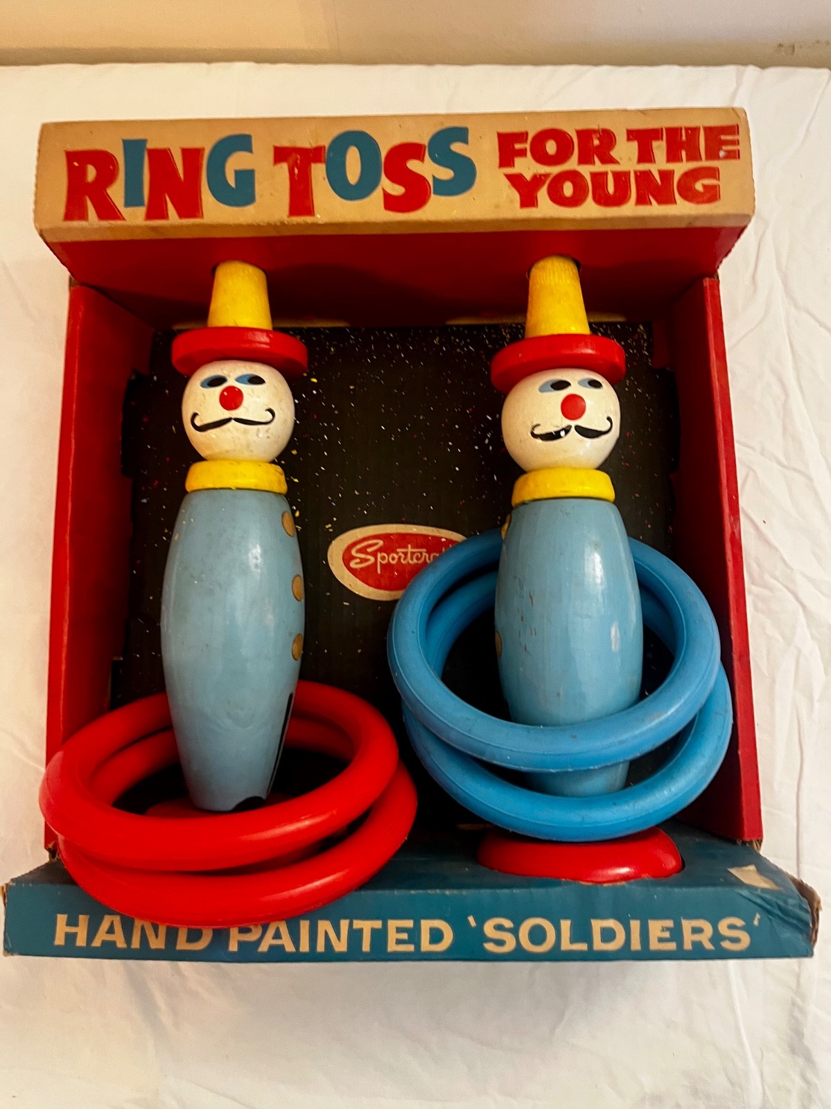 Vintage SPORTCRAFT Ring Toss “For the Young” Hand Painted Clowns/Soldiers IOP