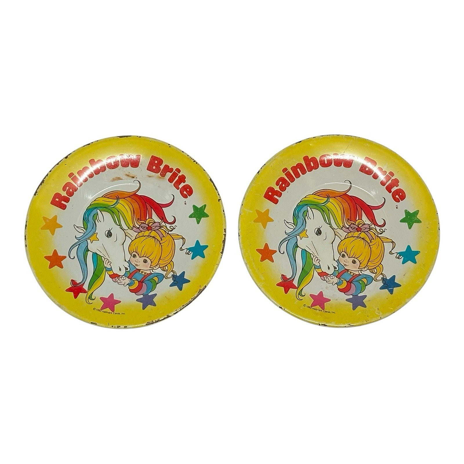 VINTAGE 1983 HALLMARK RAINBOW BRITE CHILD’S TIN PLATES – LOT OF 2