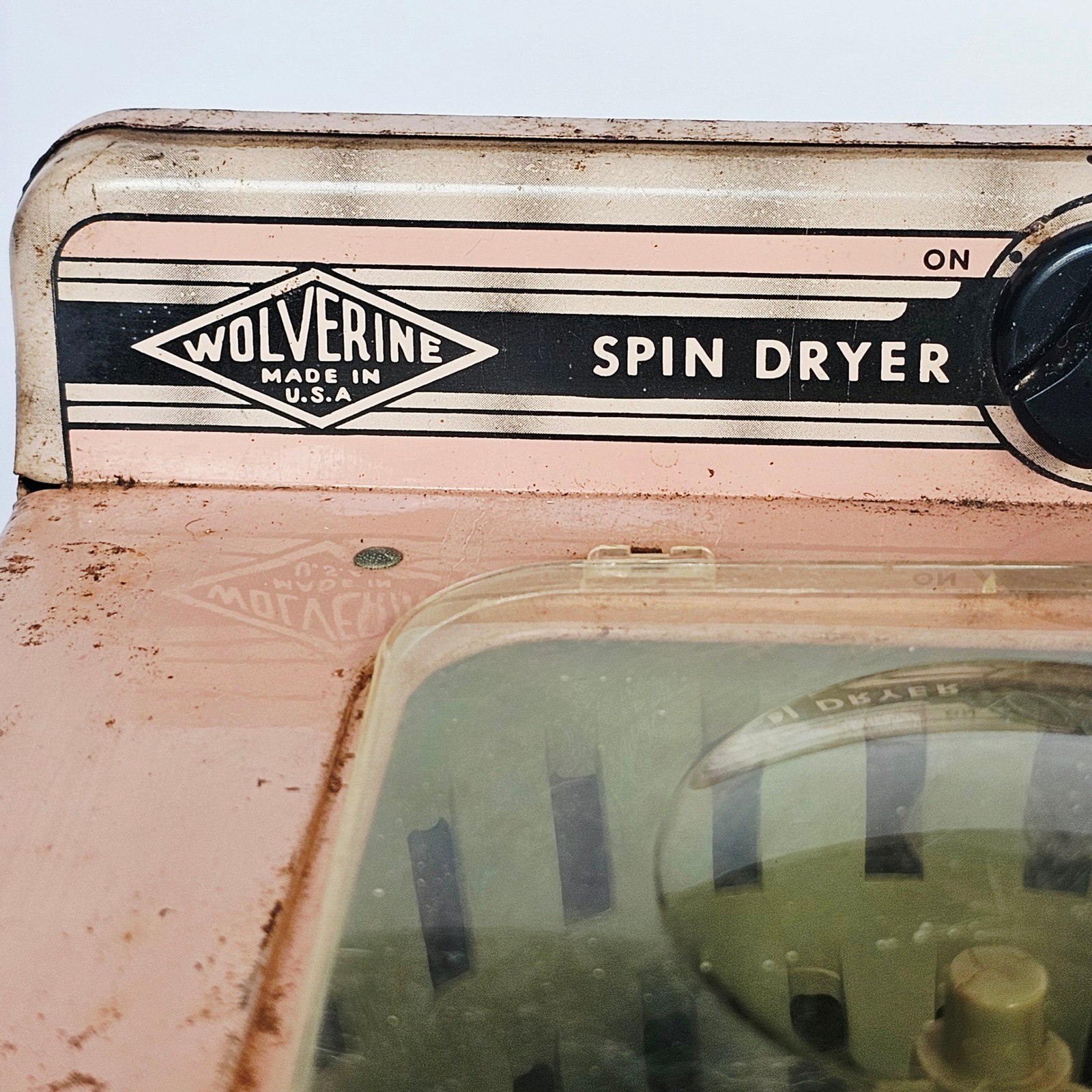 Vintage 1950s Wolverine Wizard Tin Toy Washing Machine Spin Dryer Pink Retro MCM