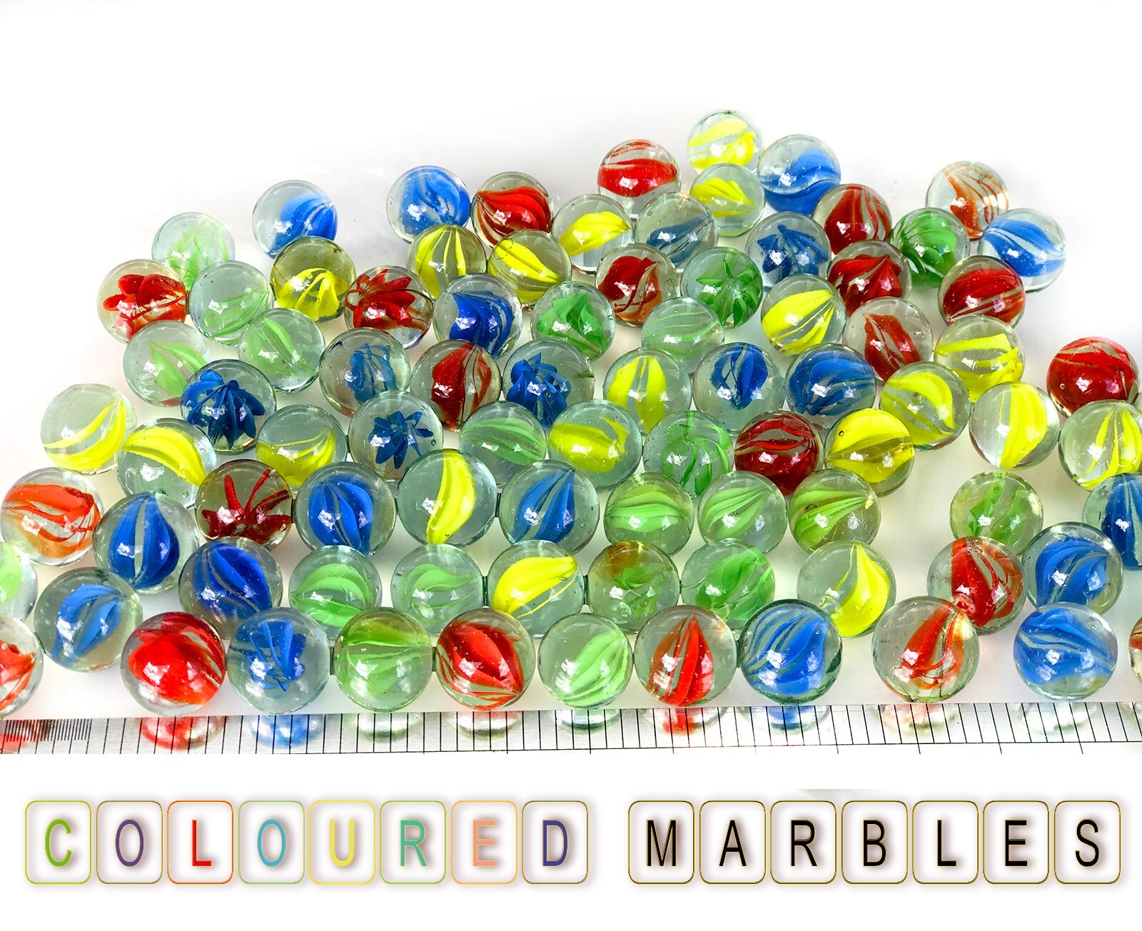 12 Multi Coloured Glass Marbles Assorted Kids Gift Classic Toy Vintage Run Game