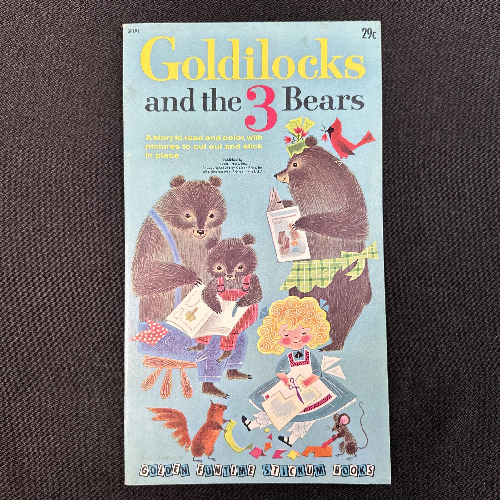 Golden Funtime Stickum Books “Goldilocks And the 3 Bears” Read Color Cut Out ‘61