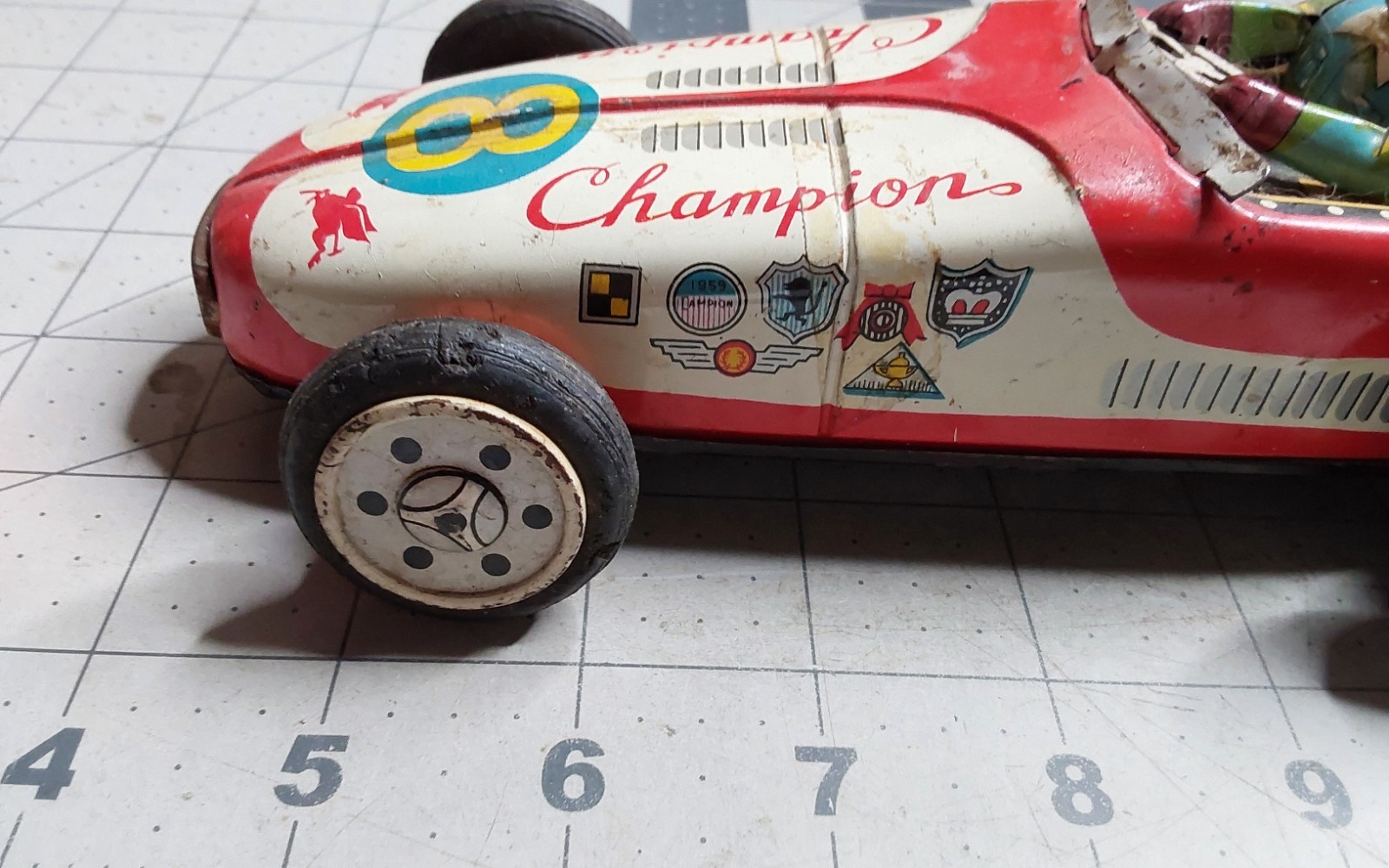 1950’s ATC Asahi Japan Tin Friction Champion 8 Mobilgas Toy Race Car