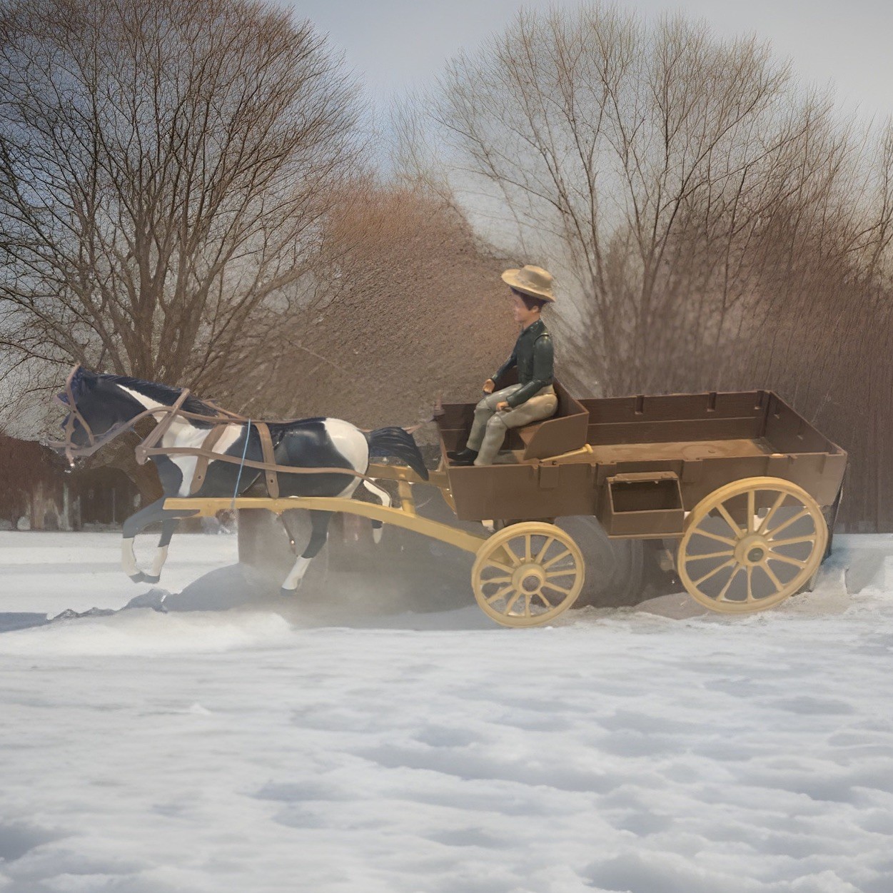 Vintage American Character Bonanza 1966 Buckboard Wagon w/Horse and Little Joe,