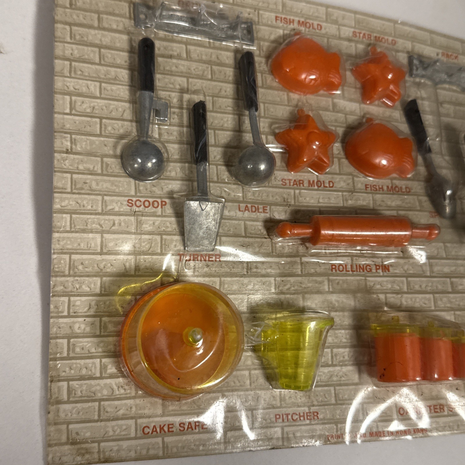 Vintage Ideal Mini-Matic Kitchen Utensils Set Retro Orange Yellow Canister Toy
