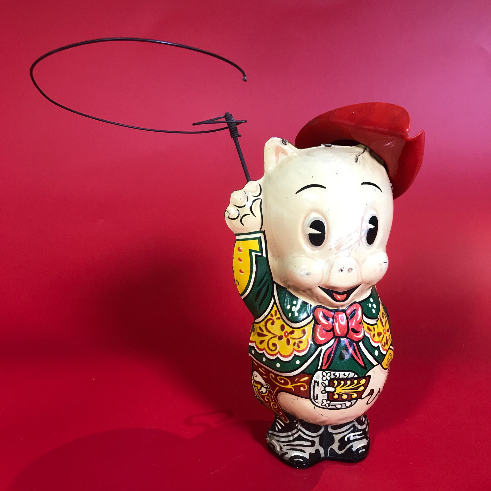 VINTAGE 1939 MARX LEON SCHLESINGER PORKY PIG COWPUNCHER TIN LITHO WIND UP TOY
