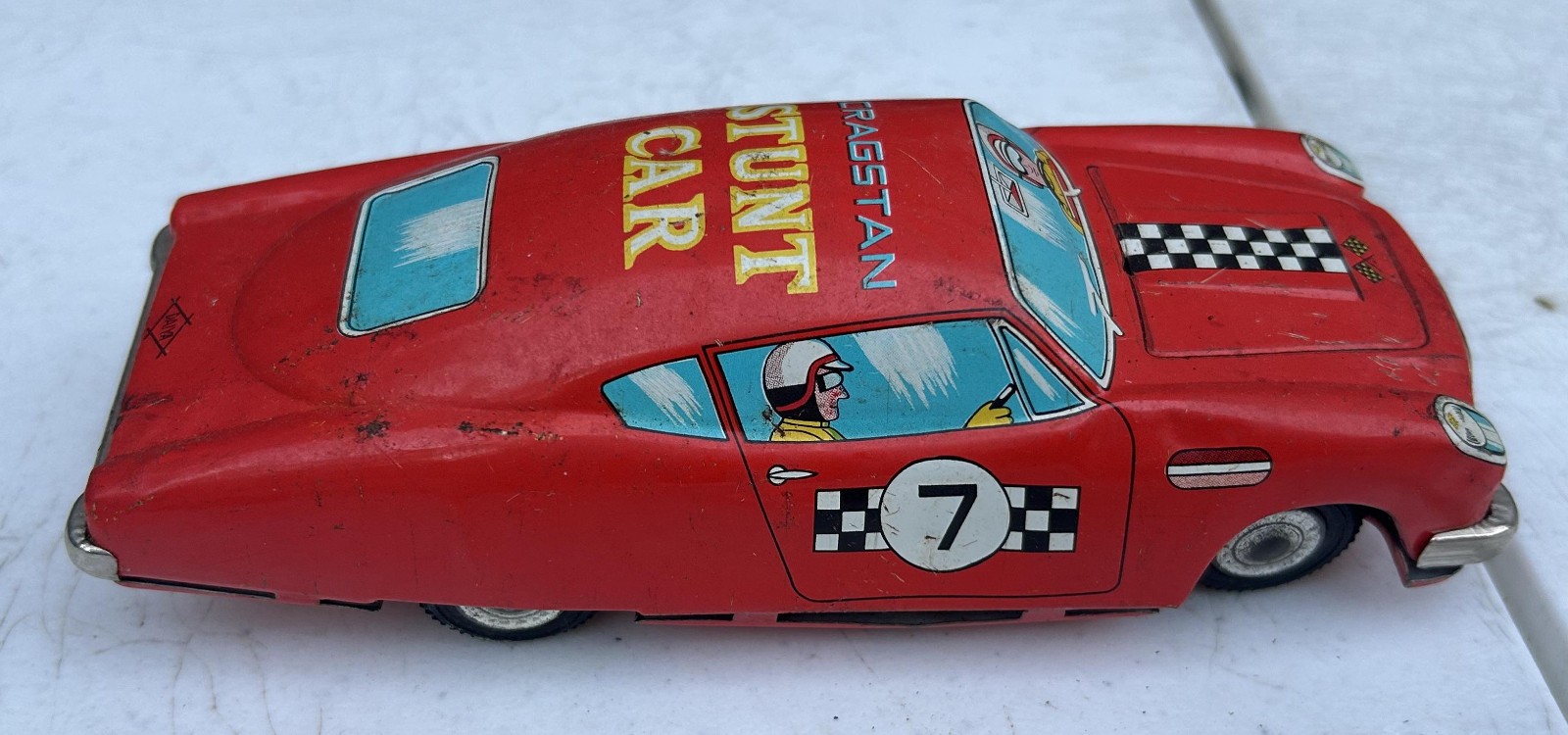 Daiya Japan Red Cragstan Stunt Car vintage wind up tin toy