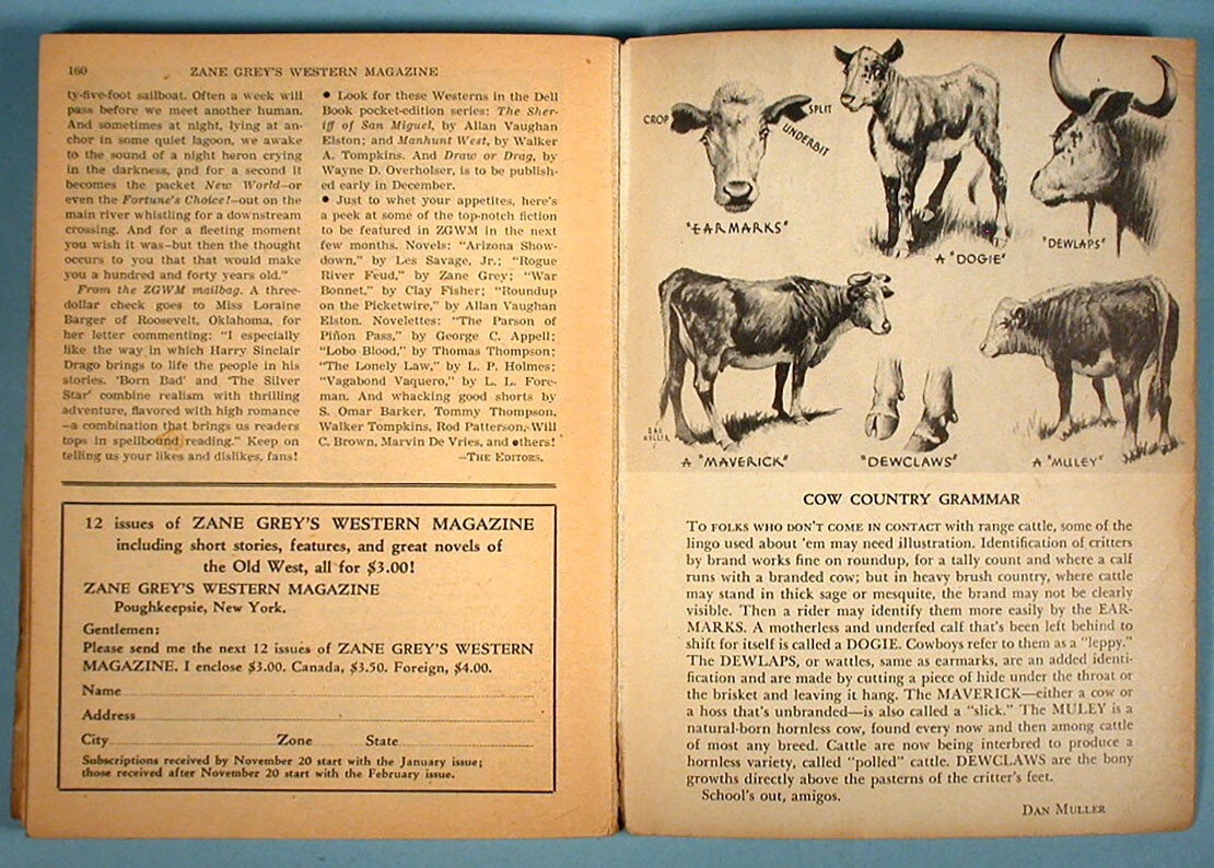 1945-1951 3 Western Digest Pulp Magazines Zane Grey Gunsmoke Galoot Dell Hillman
