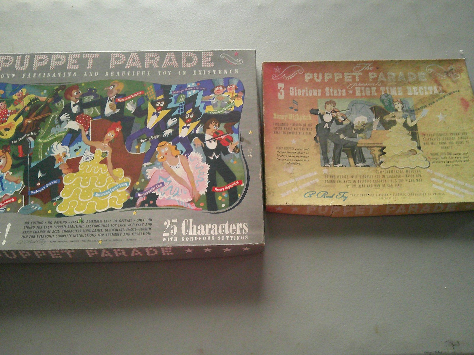 2 Antique PUPPET PARADE Games A Reed Toy Copyright 1943 “as found”