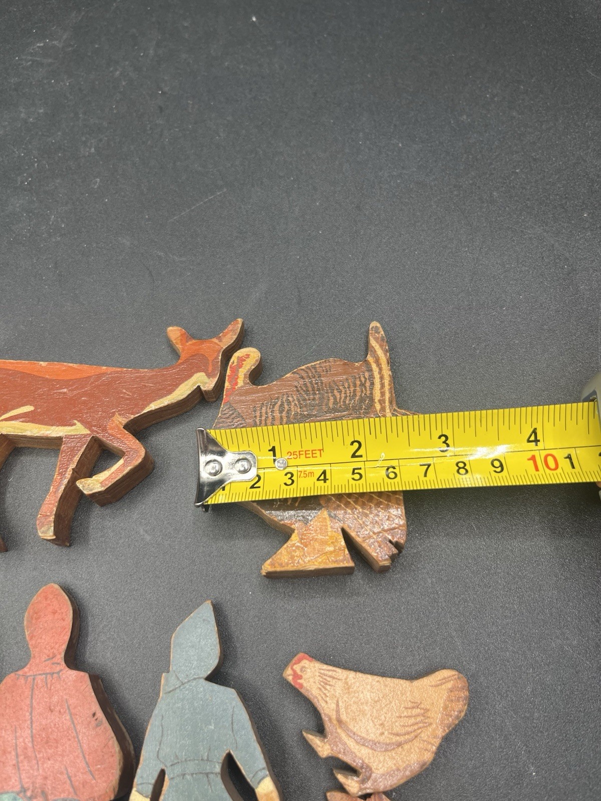 Lot Of 10 Vintage Wood People Animal Toys Tiger, Deer, Turkey, Chicken, Squirrel