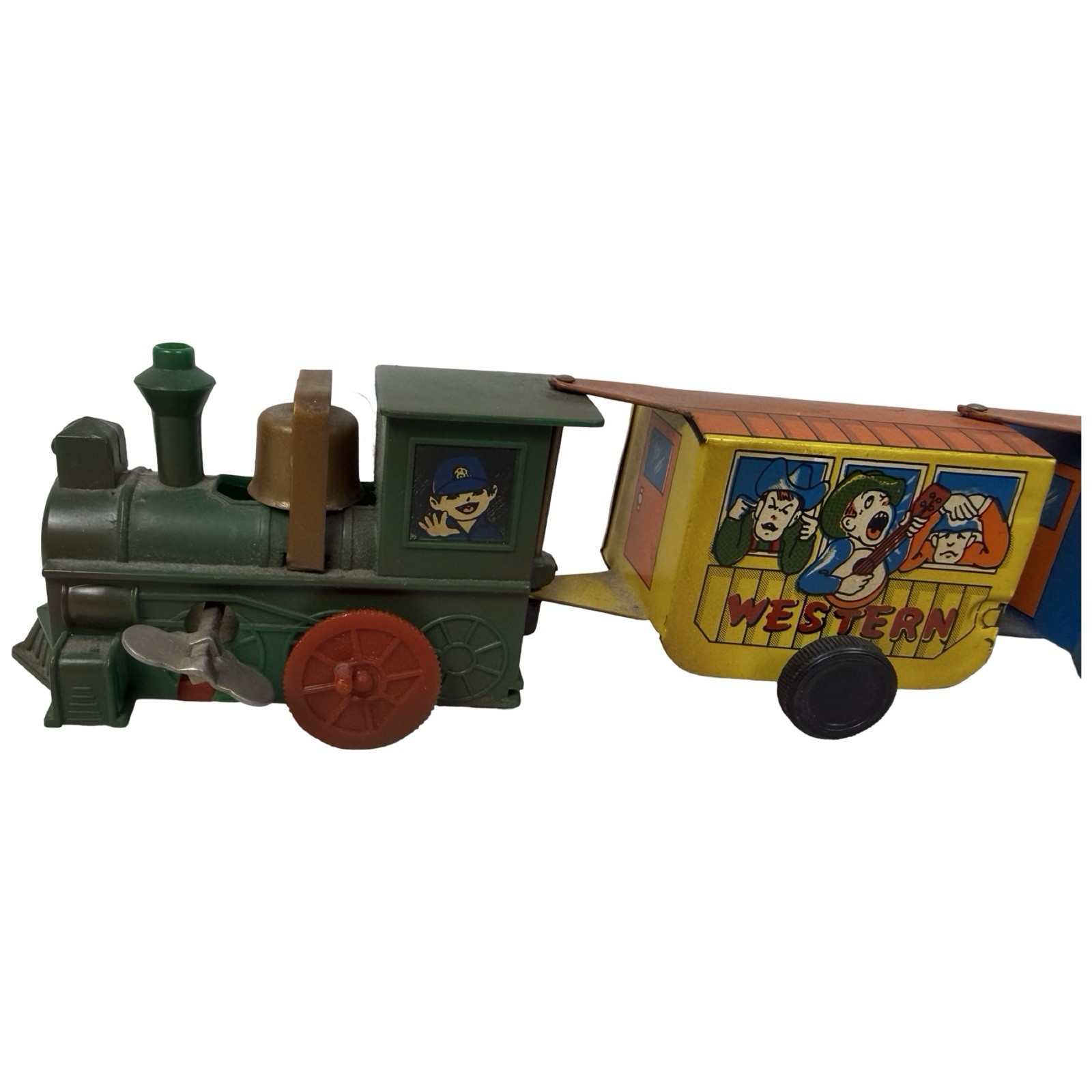 Vintage 11″ Tin Toy Wind Up Jail Express Circus Train Western Comic Zig-Zag MTU