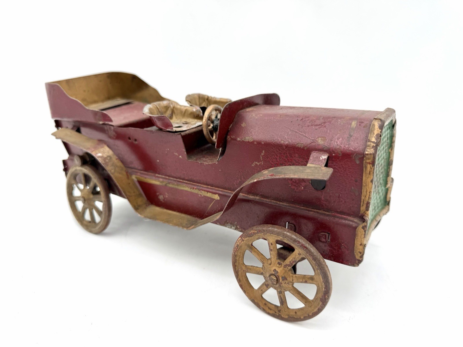Antique Tin Litho Open Touring Car Toy Red Gold Early 1900s Parts Repair