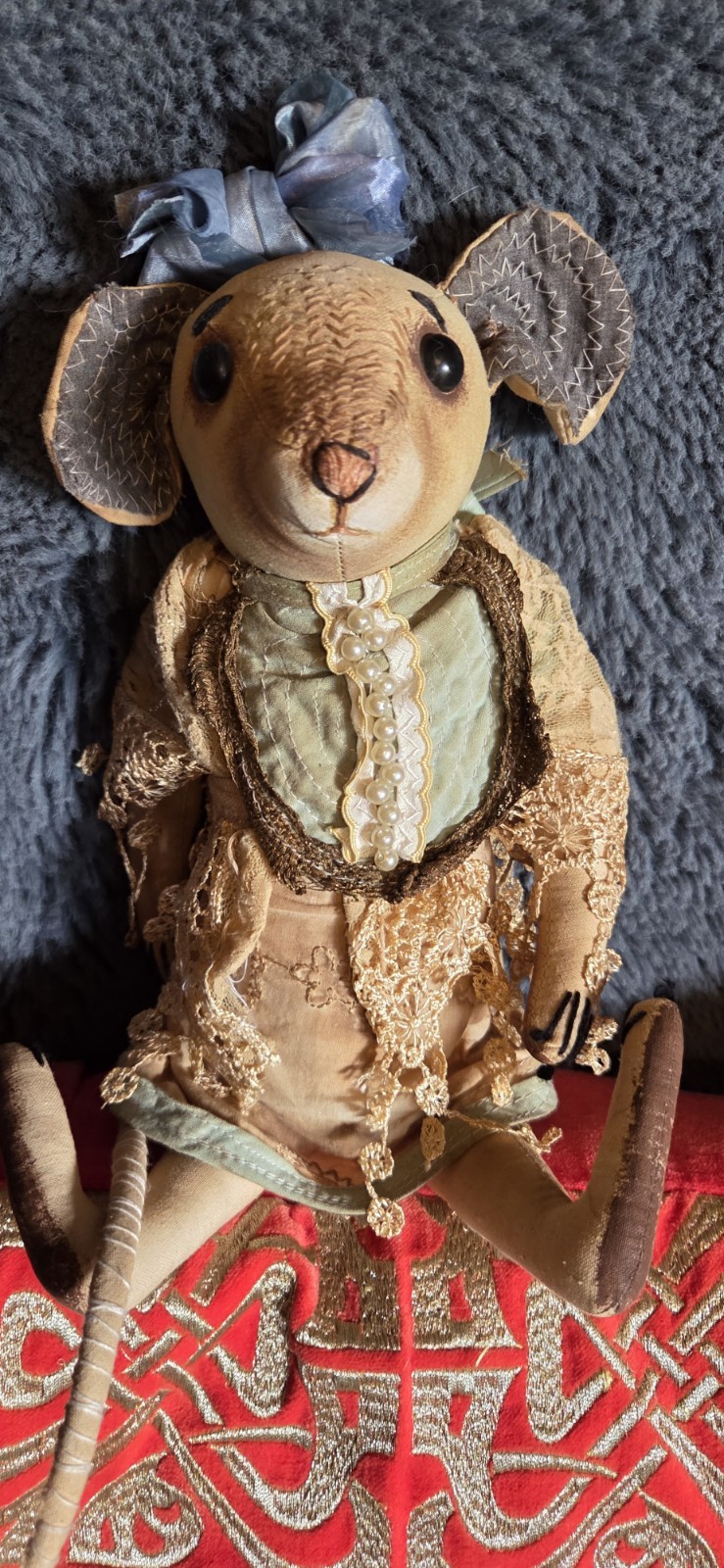 Vintage Handmade Primitive Cloth Rat Doll Art Mouse Soft Figure Gothic Oddity