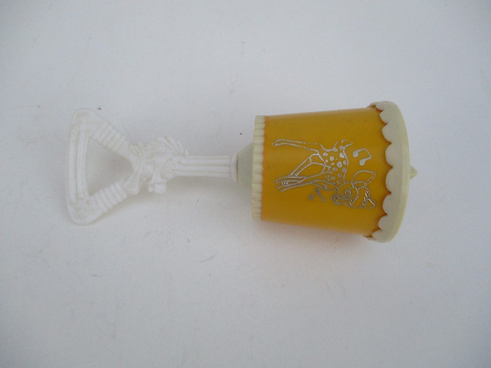 Baby Rattle Disney Bambi Plastic Handled White Yellow Body Musical Vintage