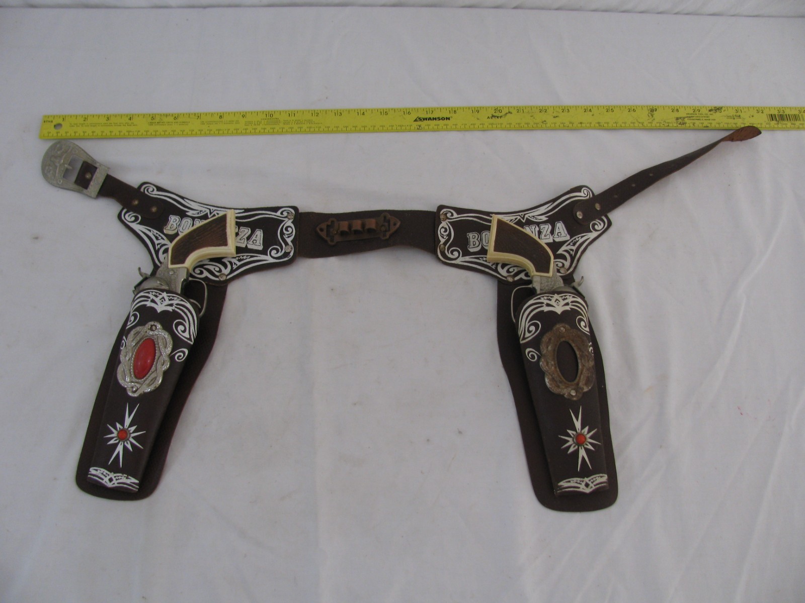 Vintage Bonanza TV Show Leather Holster w/ Halco Repeating Cap Gun Pistols Read!