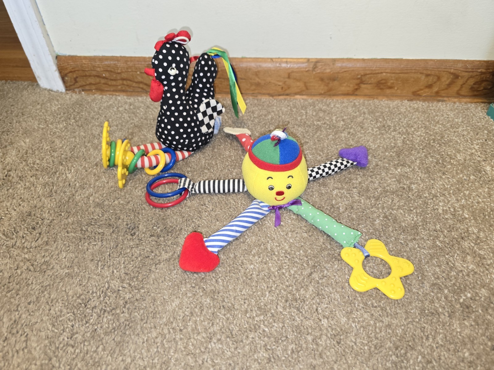 2 Vintage Eden Primary Multicolor Color Plush Rattle Toy Crib Toy READ