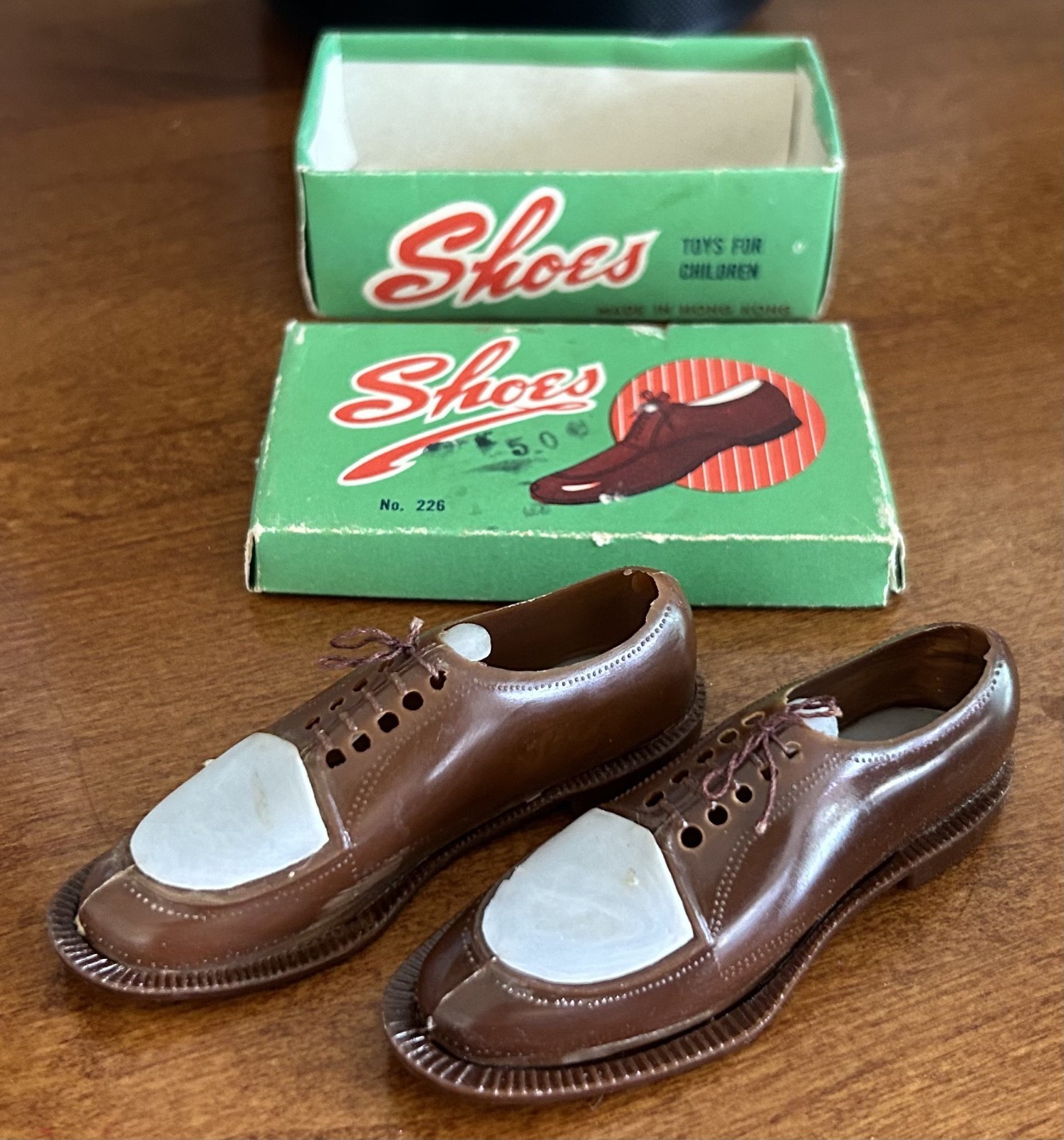 Vintage Endeavor Miniature Shoes Box No. 226 Mini Toys Children 3.5″ Brown/White