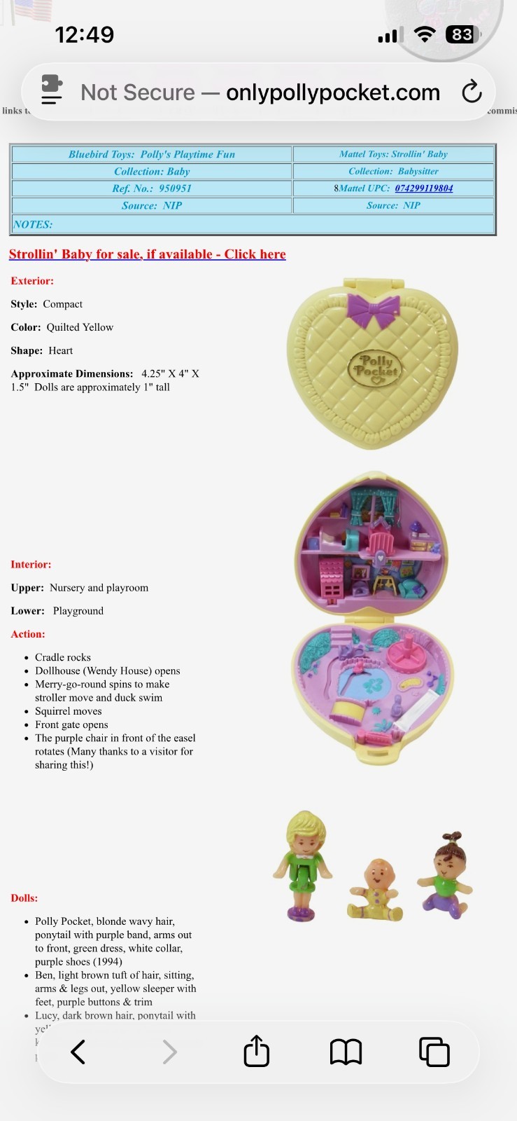 Bluebird 1994 Polly Pocket Strollin Baby With 2 Figures