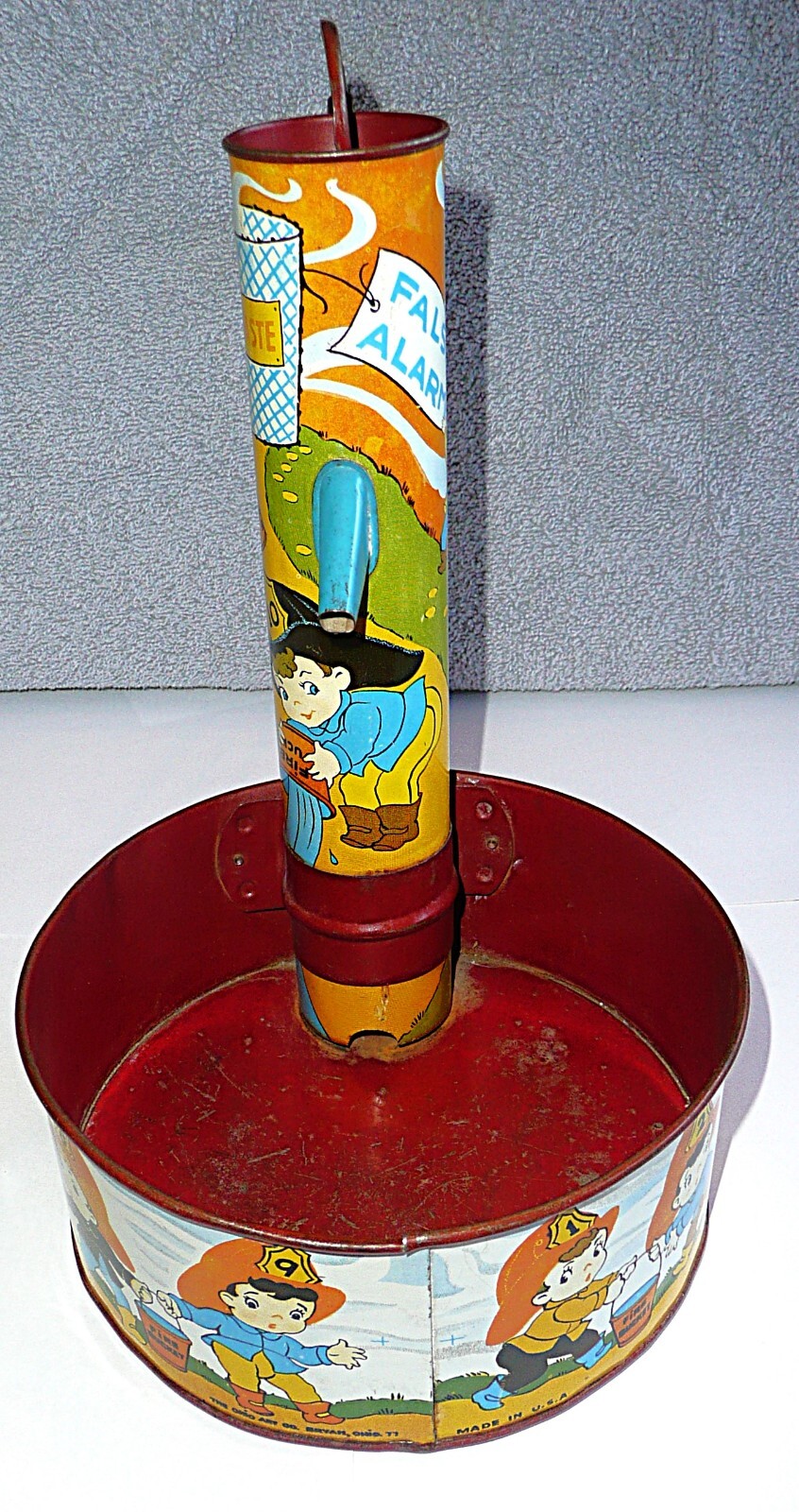 Vintage Ohio Art Fireman Tin Litho Water Pump Sand Toy