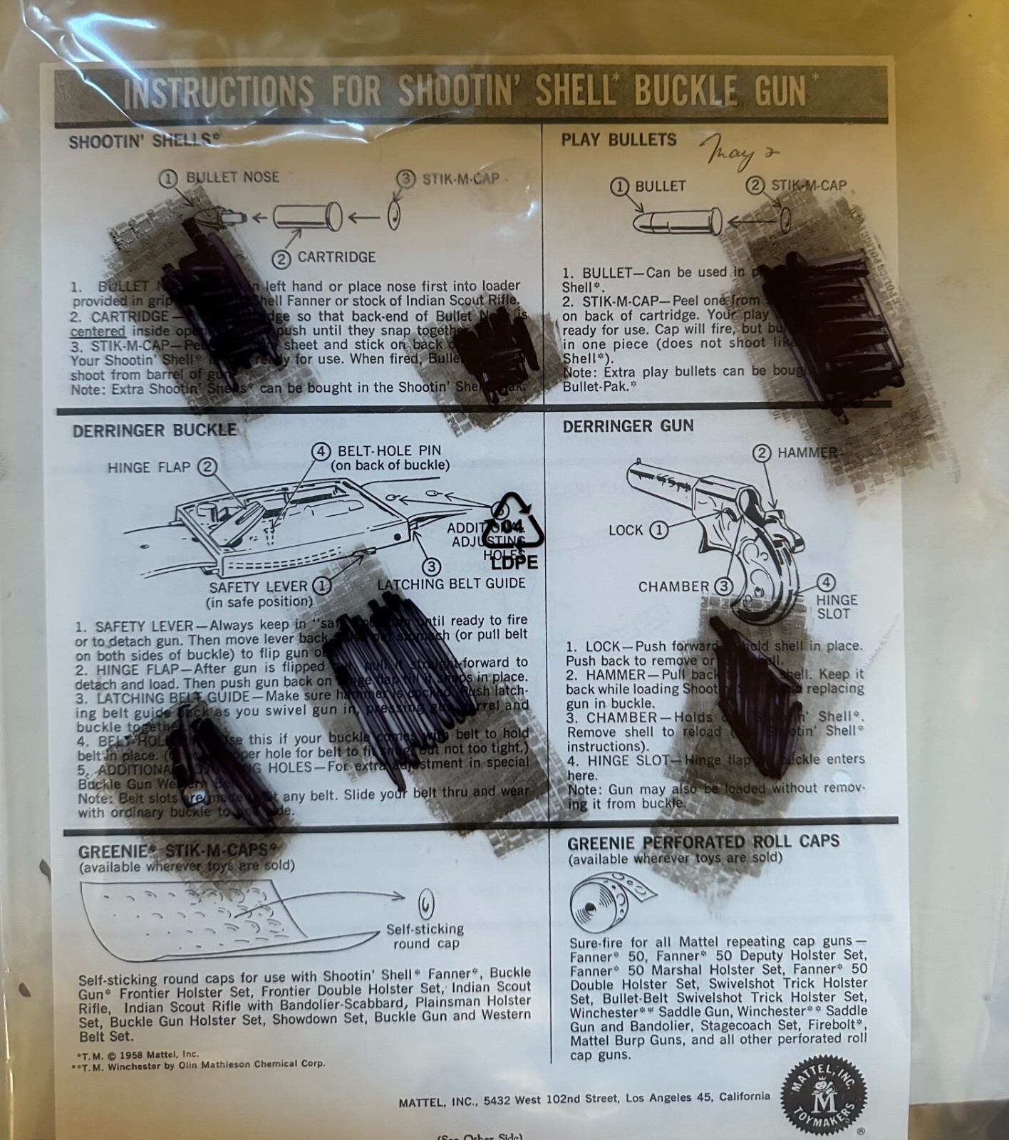 1958 Mattel Shootin Shell Buckle Gun Instructions