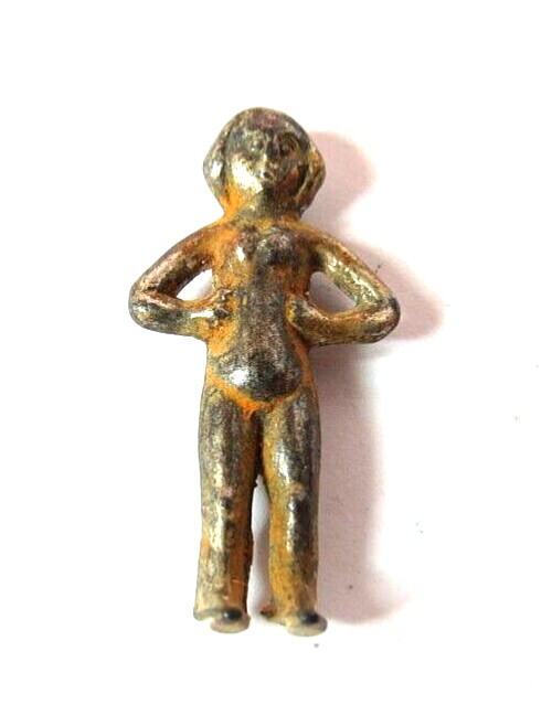 ANTIQUE 1930’S MINIATURE NUDE WOMEN METAL FROZEN CHARLOTTE DOLL 1″ TALL.