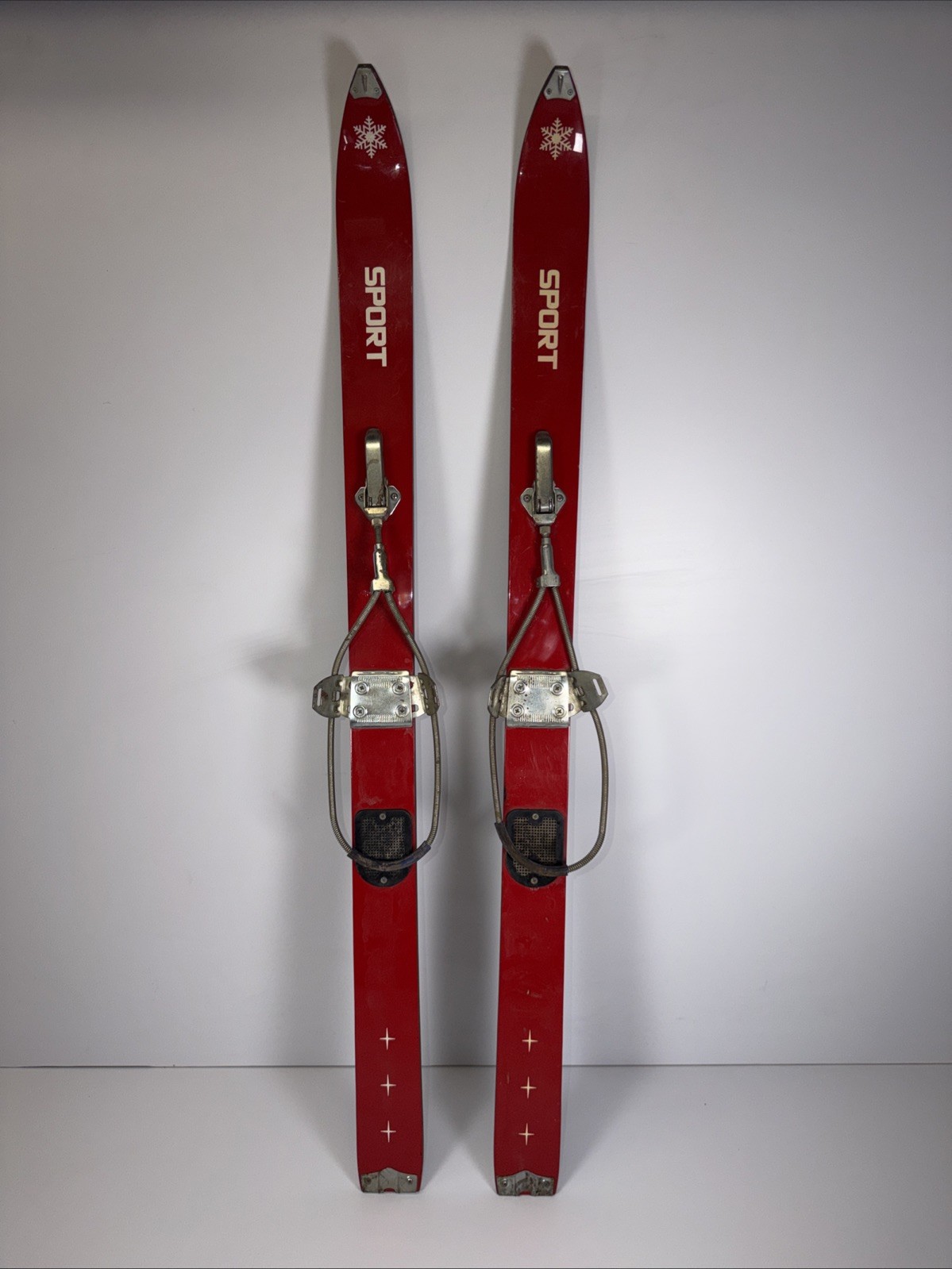 Vintage Red Wooden Ski Set Sport Snowflake Retro Cabin Decor 40.5 In