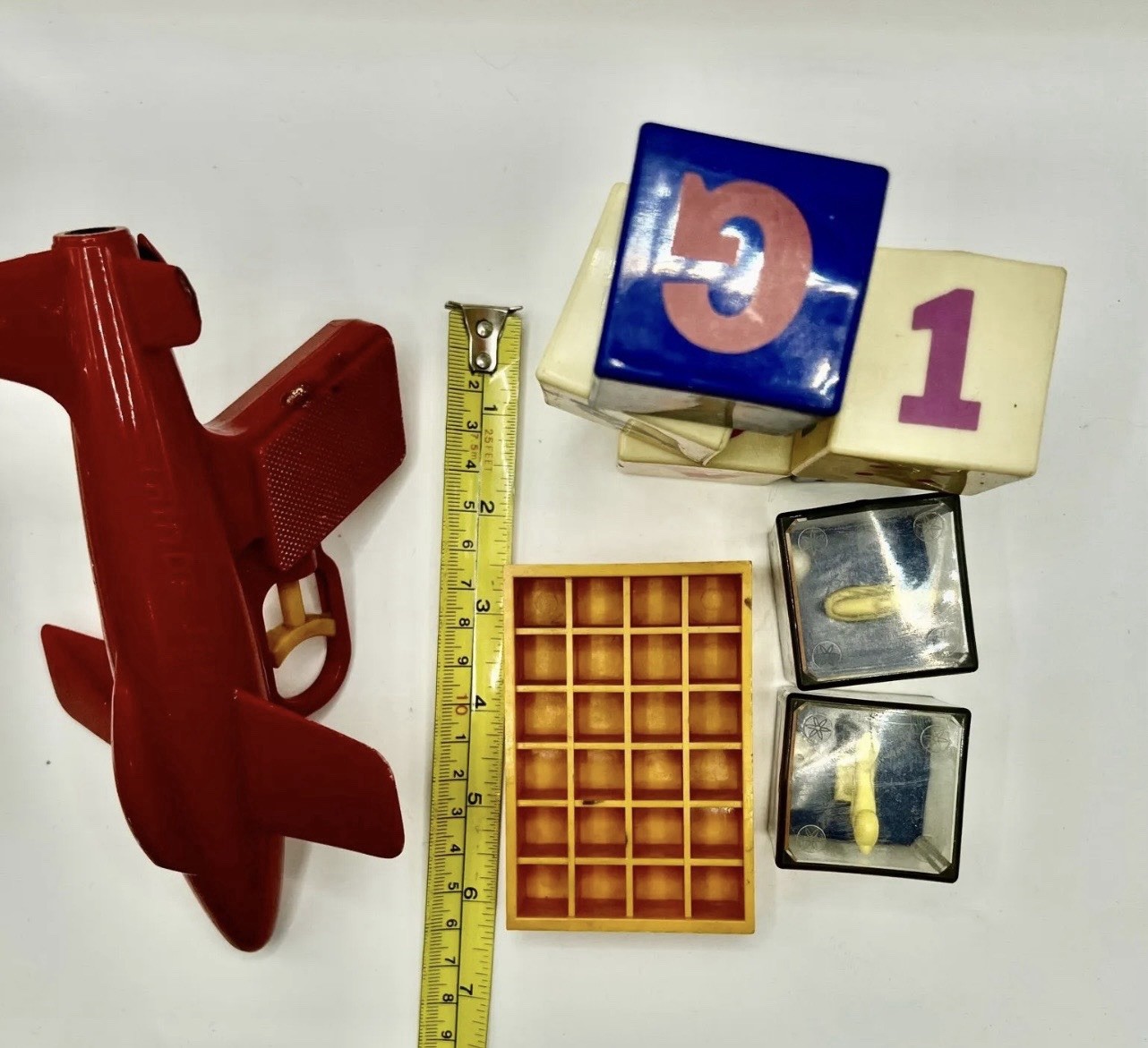 Vintage 1960s Retro Toy Lot Monoplane Plane Kusan Koo Rattle Blocks Coca-Cola