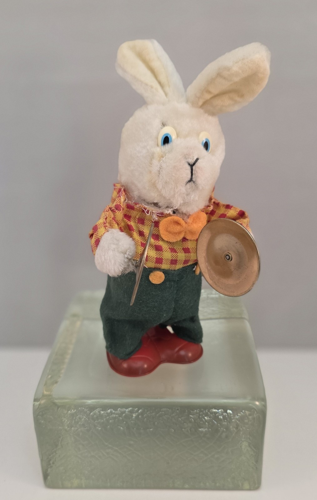 Vintage Wind-Up Cymbal Bunny Toy – 1950/60s Plush Mechanical Rabbit