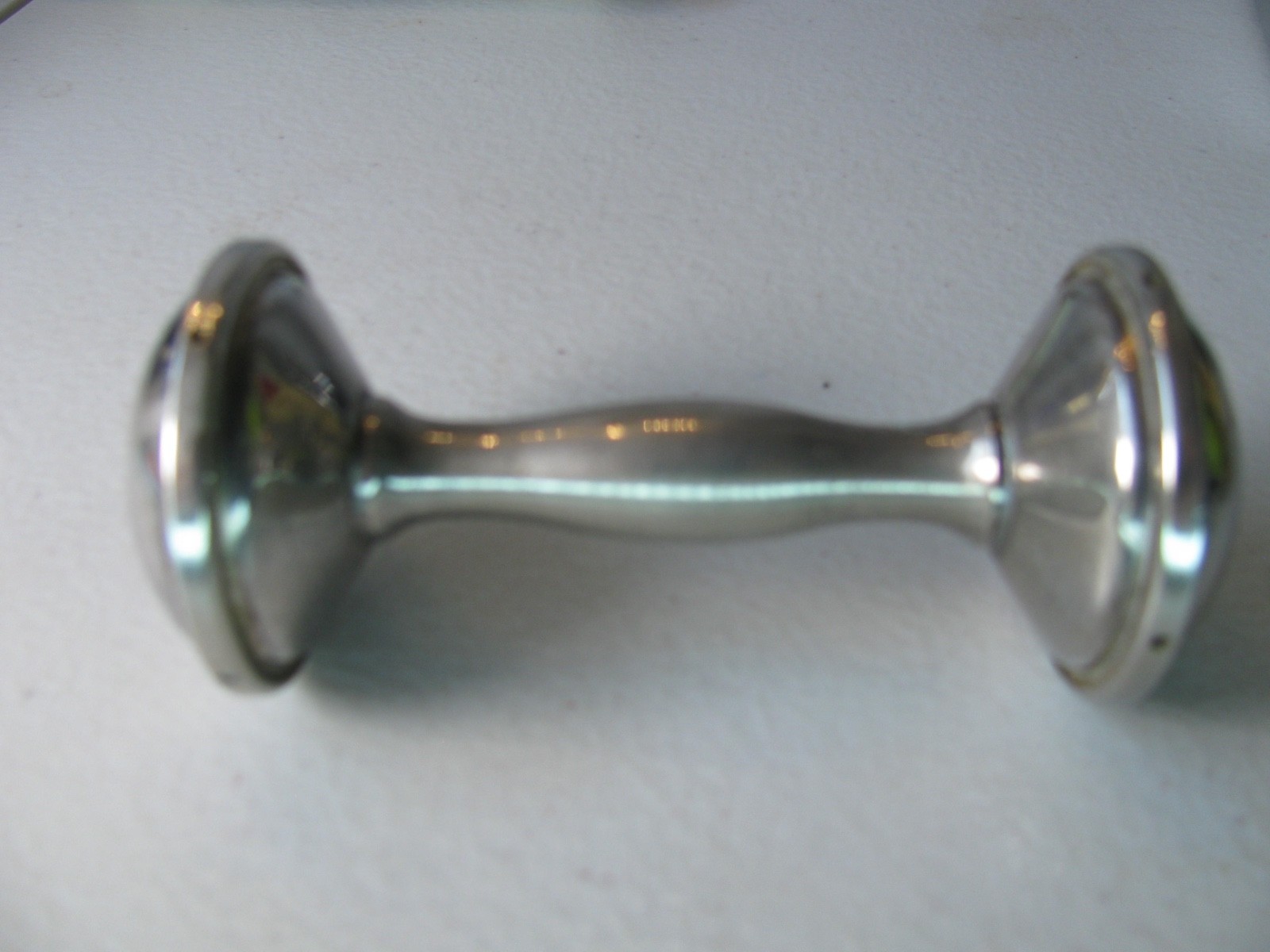 Vintage Silver Plated Classic Dumbbell 4 1/8″ Baby Rattle Toy
