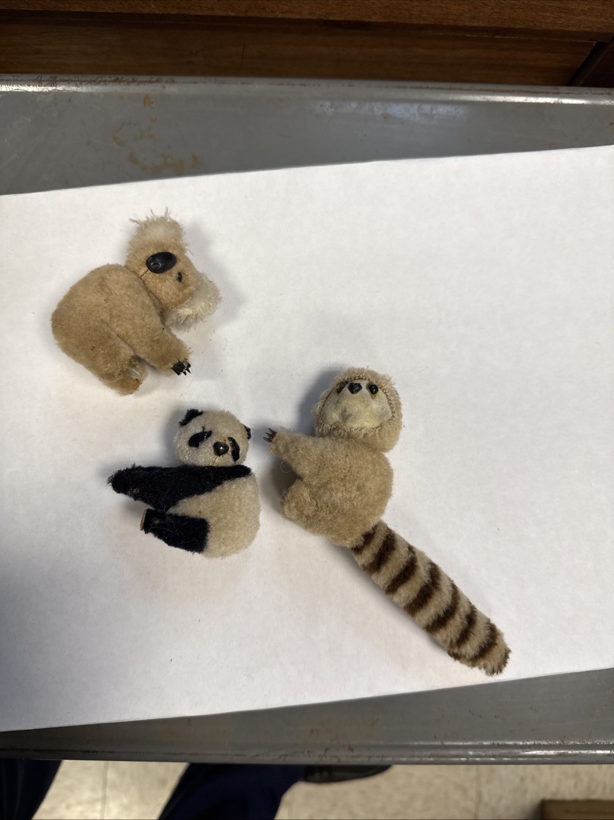 Vintage Lot Of 3 2” Koala Bear, Panda , Raccoon Plush Clip On Pencil Huggers