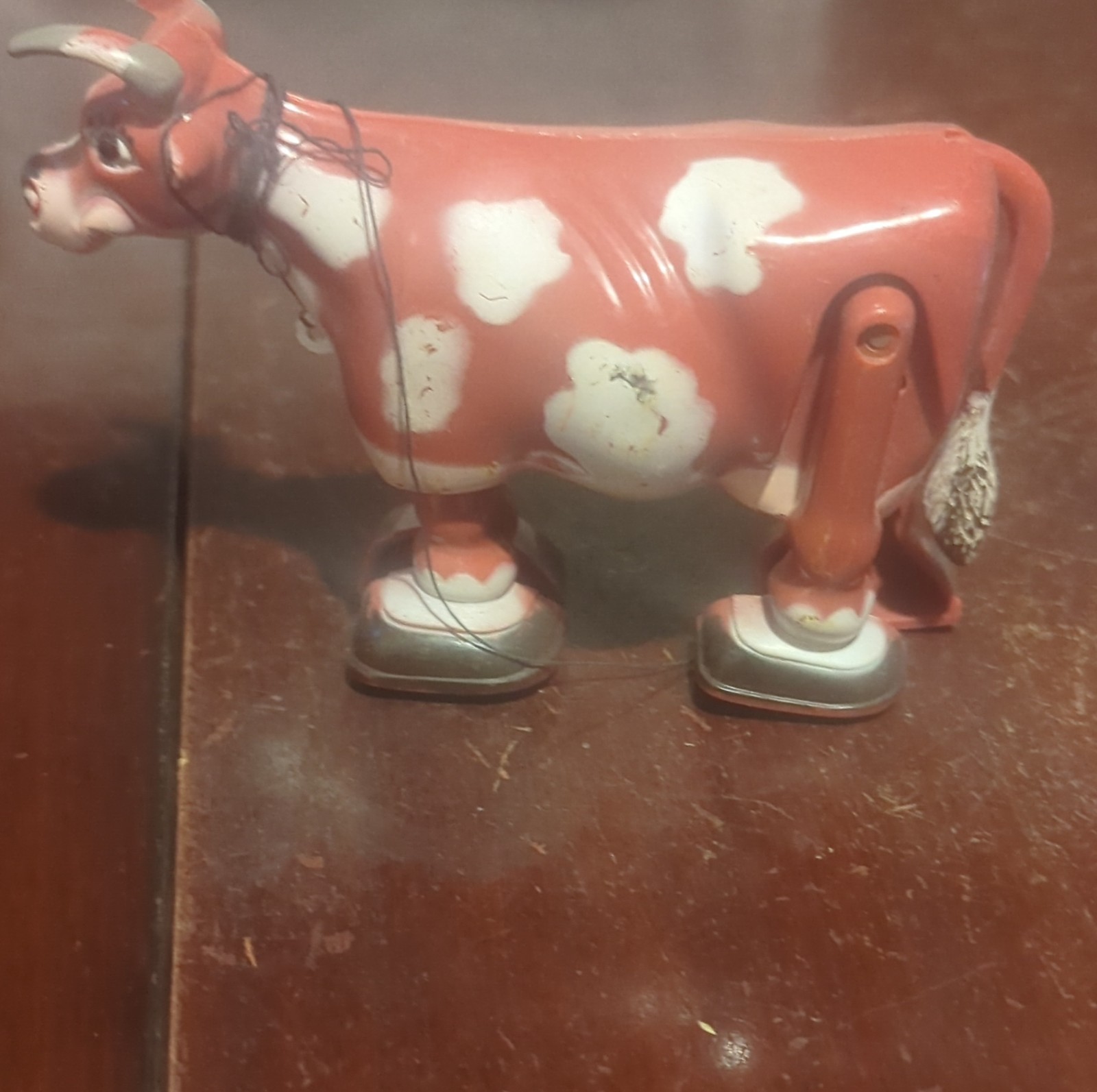 Vintage pull Cow Toy Red and White for Age Level 8-11 Years Collectible