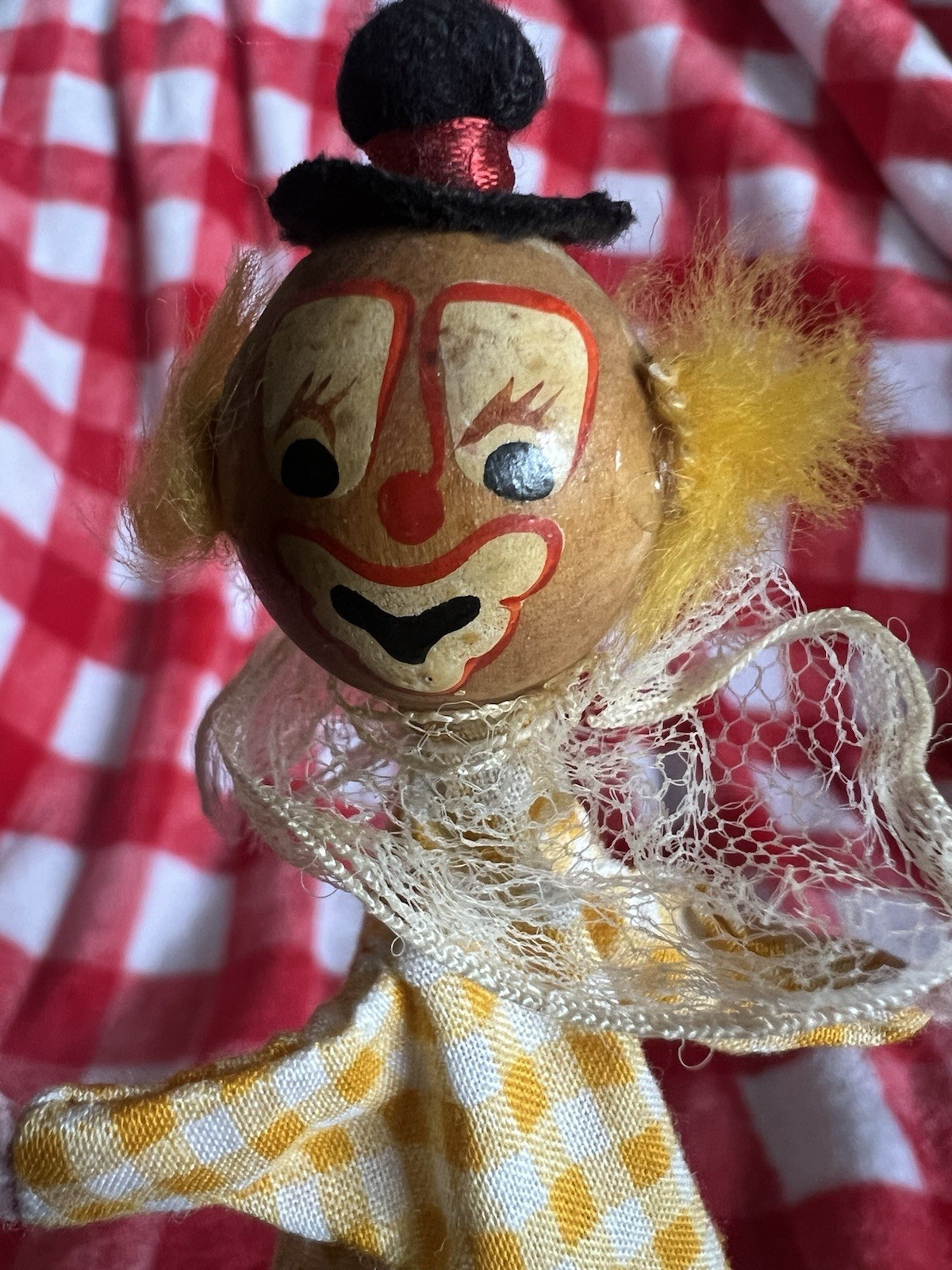 Vintage Shanghai Toys Clown Puppet Push Toy Wooden Stick Hand Puppet