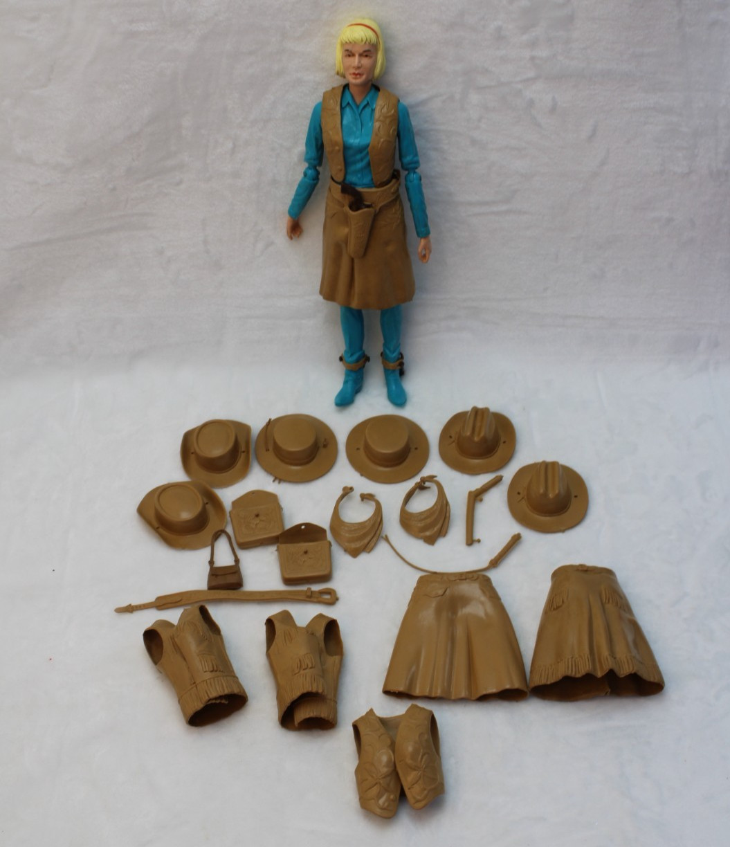 Vintage 1965 Marx Jane West 11″ Doll Action Figure & Accessories Hats Skirts
