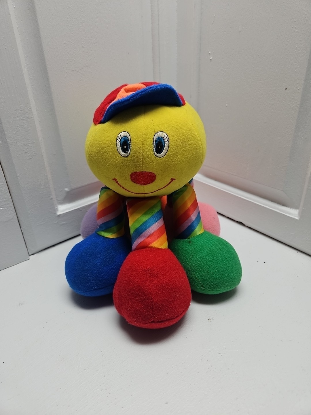 1995 Jolly Toys Octopus Leggy Larry Rainbow Baby Rattle Stuffed Animal Plush Toy