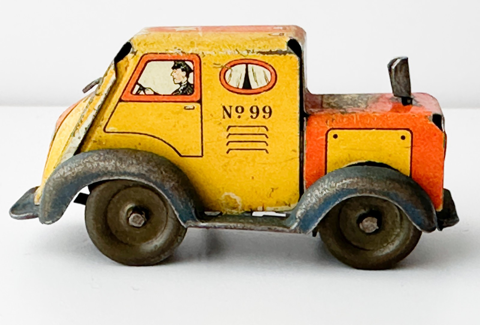 Tin Litho Ranger Motor Line Truck Clock Spring Wind Up Toy Semi Trailer ▪ Video