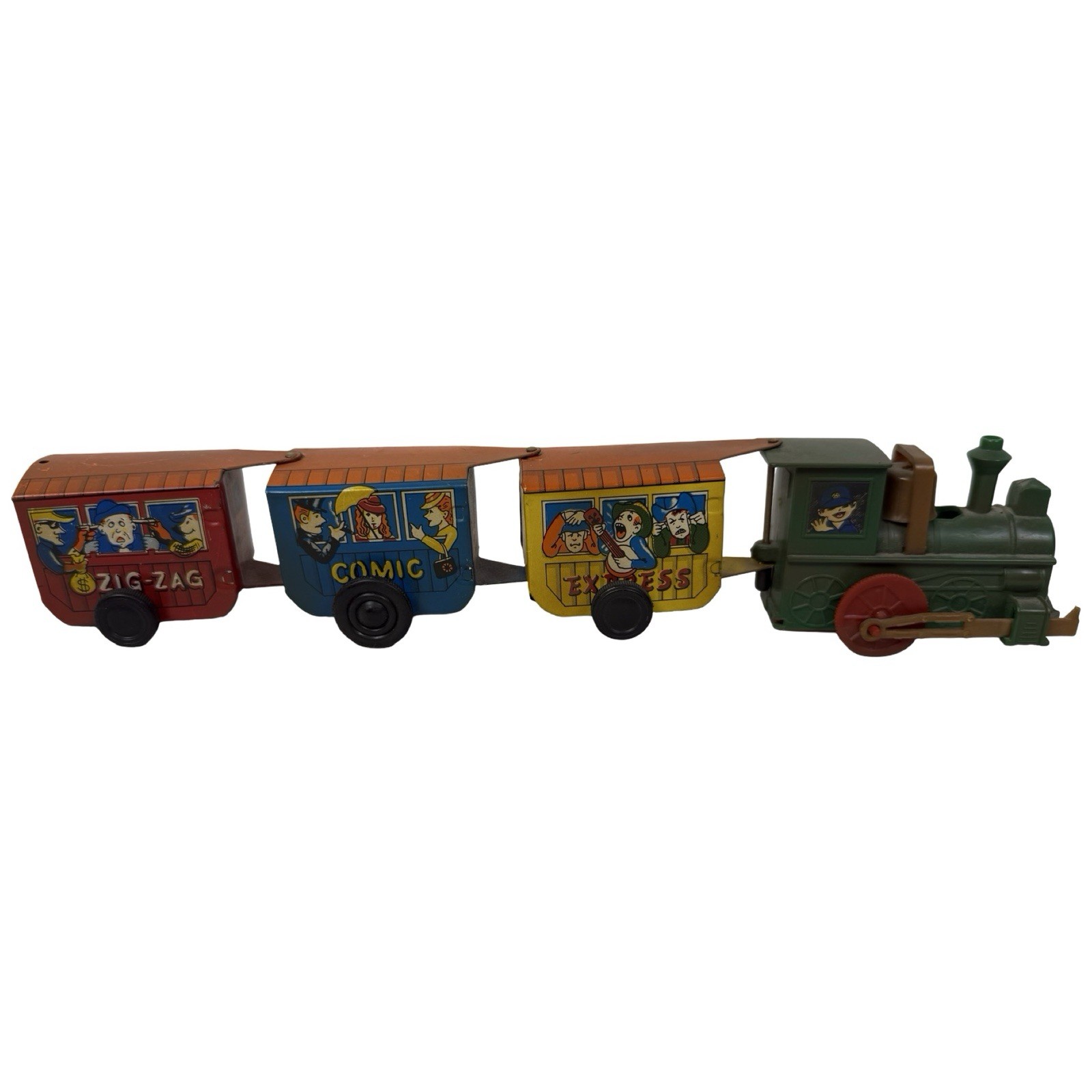 Vintage 11″ Tin Toy Wind Up Jail Express Circus Train Western Comic Zig-Zag MTU