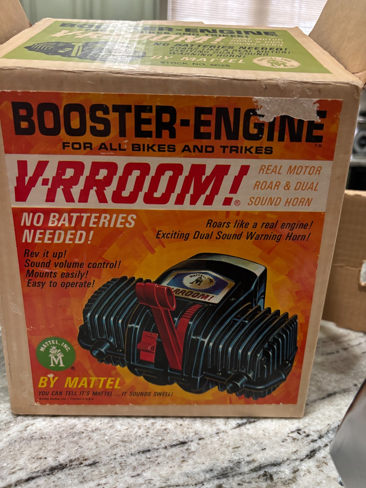 Working NIB Vintage Mattel 1964 V-RROOM Booster-Engine Bike/Trike Sound Unit