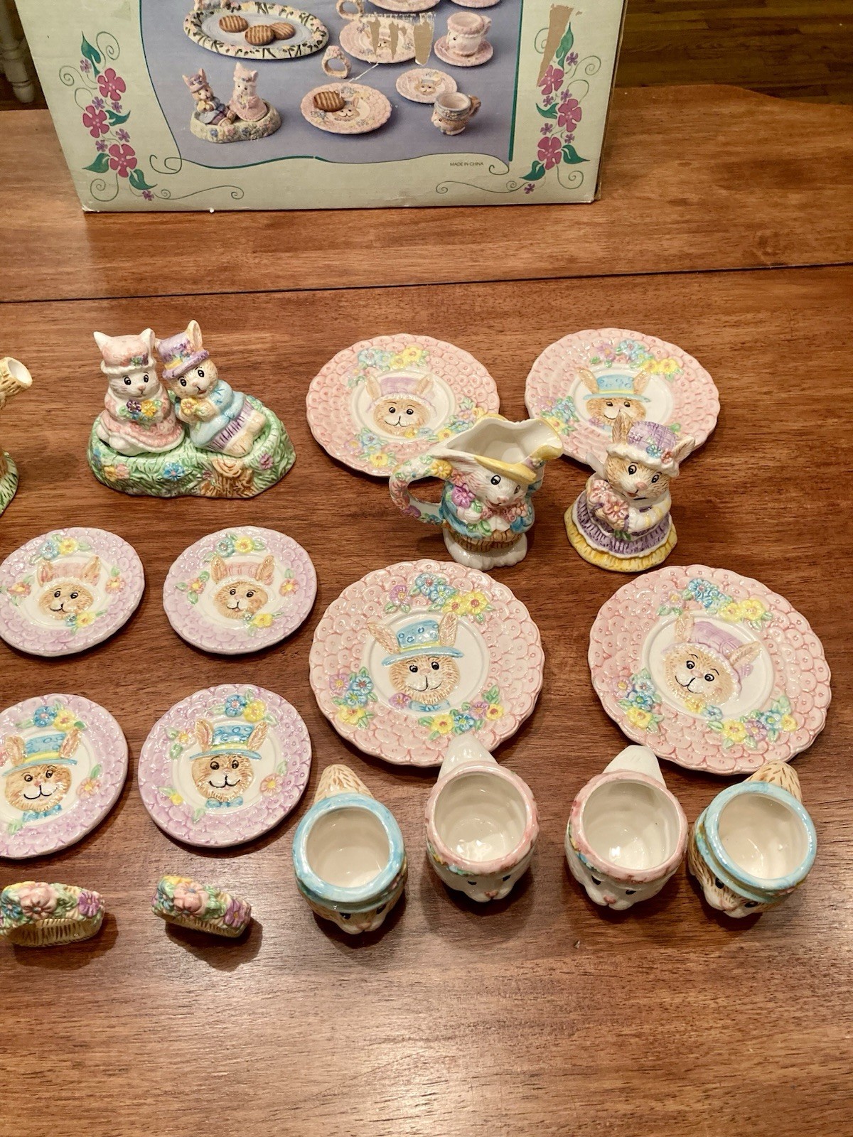 Vintage Bunnies In The Garden Child Porcelain Tea Set W/ Box 1994