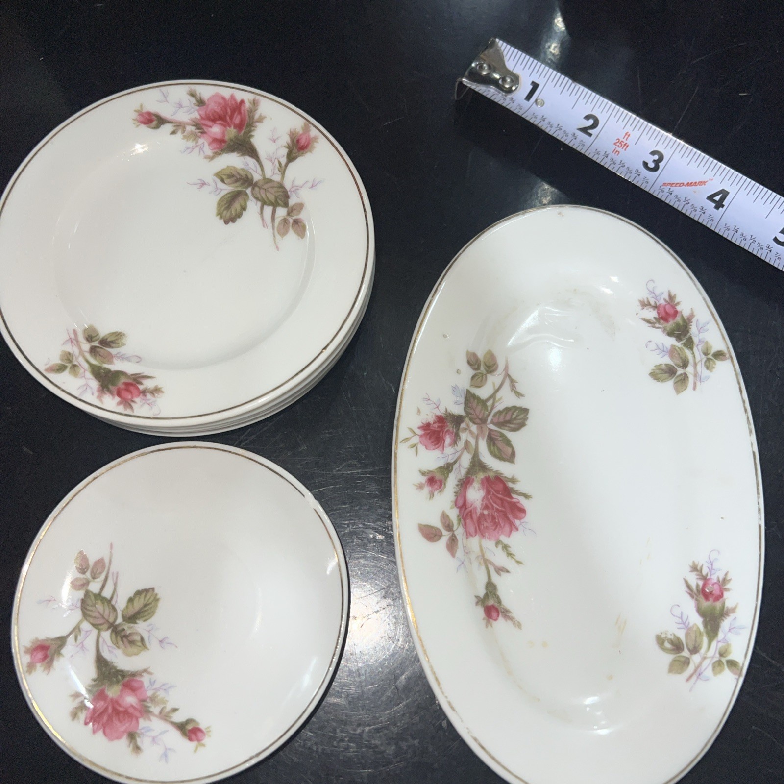 Vintage Moss Rose Miniature China Set Childrens 7 Piece Plates Platter Japan