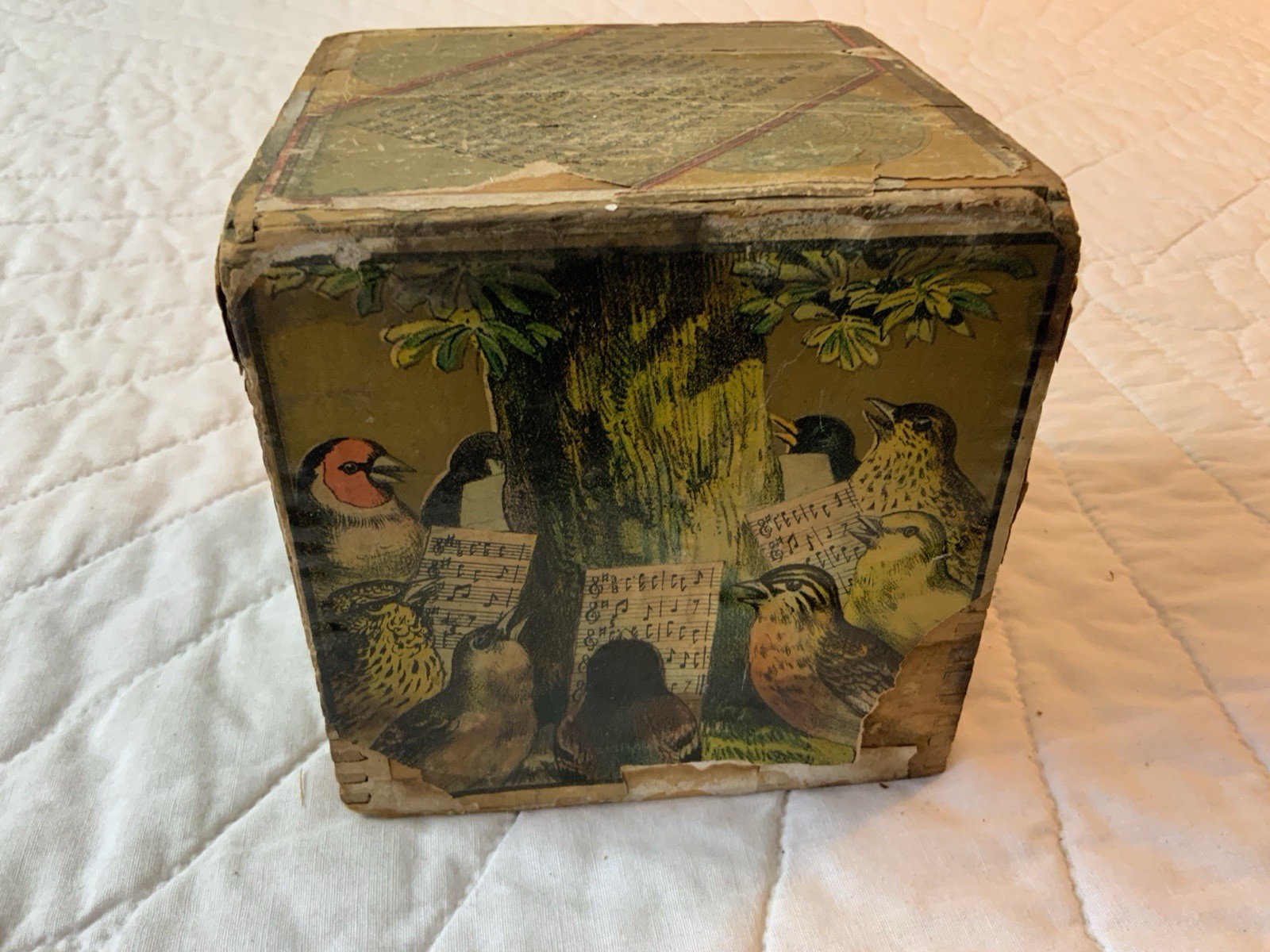 Antique Children’s Toy Stacking Block, 1881, Marriage Of Jenny Wren, Cock Robin