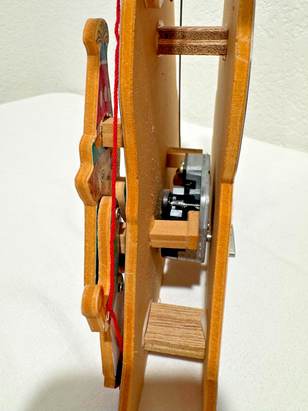 Vtg Motion Music Box Wood Double Sided Harlequin Puppet Marionette Jester MANN